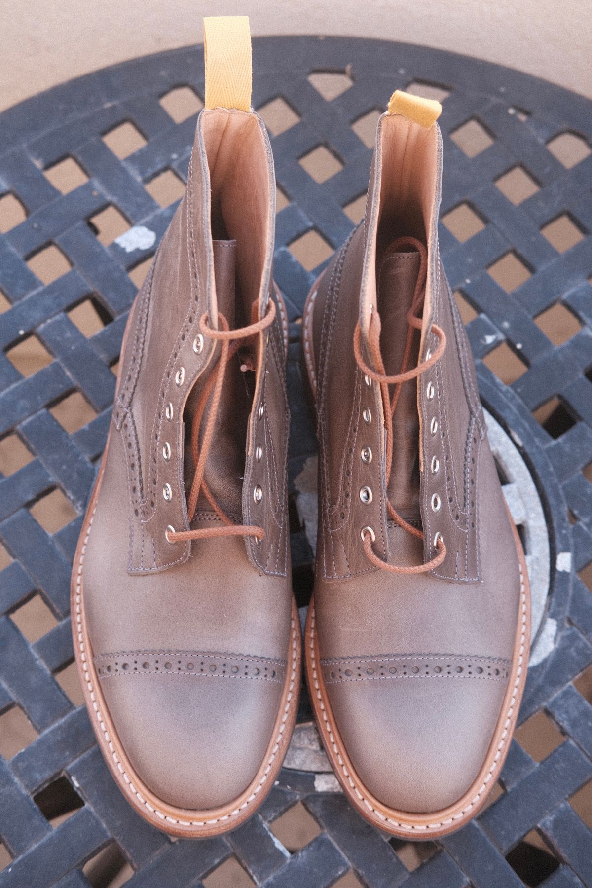 Photo by timothvn on October 3, 2023 of the Tricker's x Division Road Eaton Boot in Horween Timber Wolf Dublin.