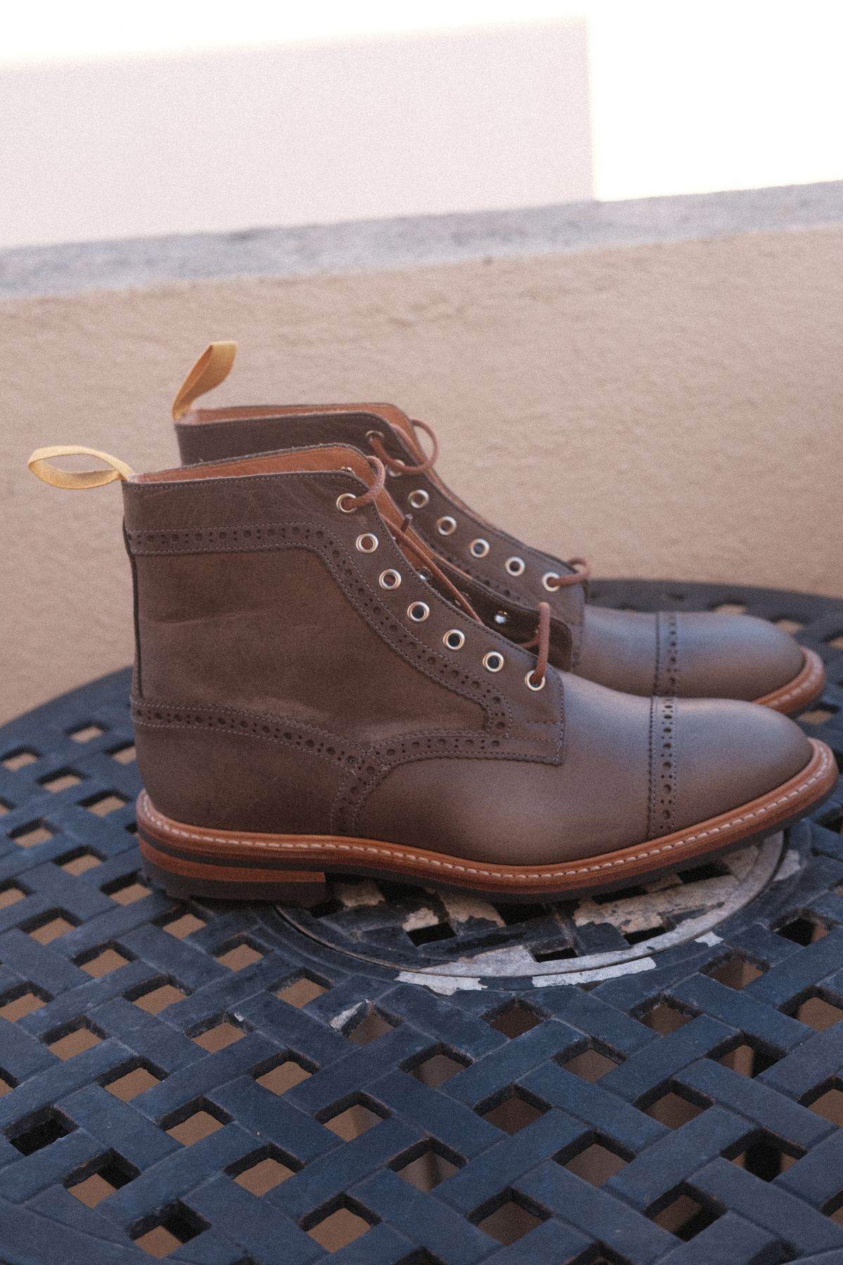 Photo by timothvn on October 3, 2023 of the Tricker's x Division Road Eaton Boot in Horween Timber Wolf Dublin.