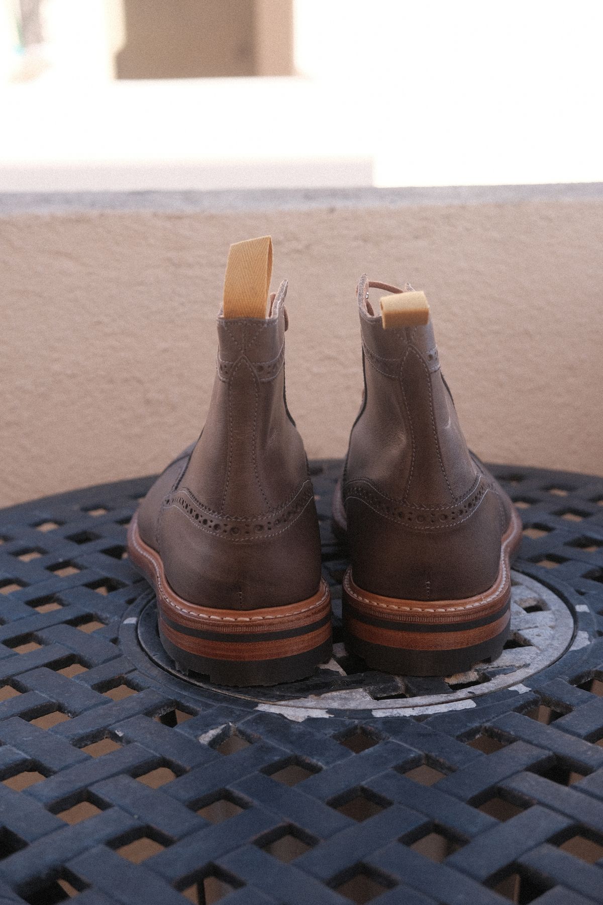 Photo by timothvn on October 3, 2023 of the Tricker's x Division Road Eaton Boot in Horween Timber Wolf Dublin.