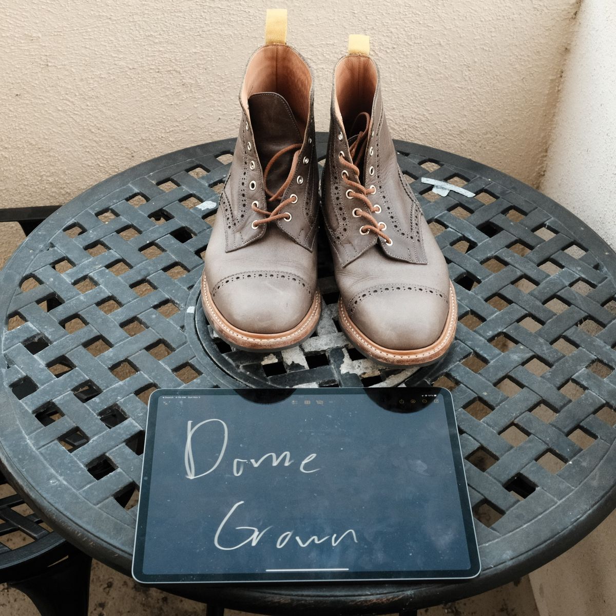 Photo by timothvn on November 5, 2023 of the Tricker's x Division Road Eaton Boot in Horween Timber Wolf Dublin.