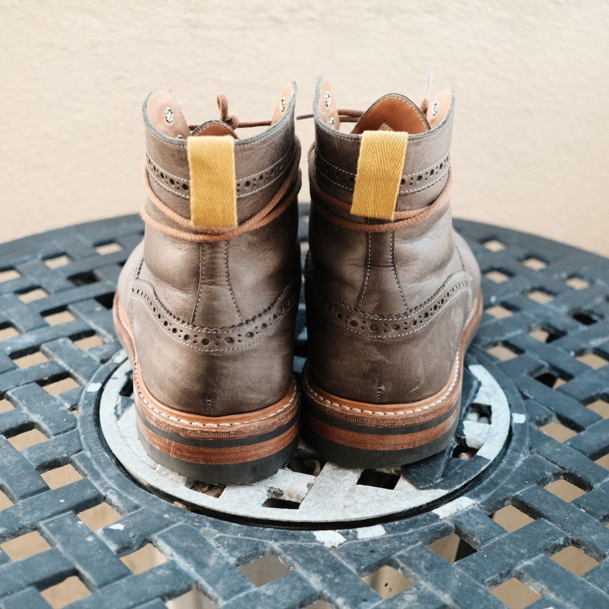 Photo by timothvn on January 6, 2024 of the Tricker's x Division Road Eaton Boot in Horween Timber Wolf Dublin.