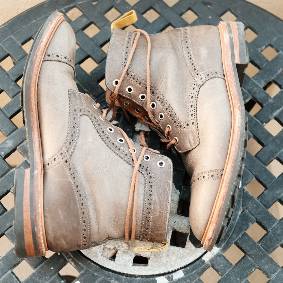 Photo by timothvn on January 6, 2024 of the Tricker's x Division Road Eaton Boot in Horween Timber Wolf Dublin.