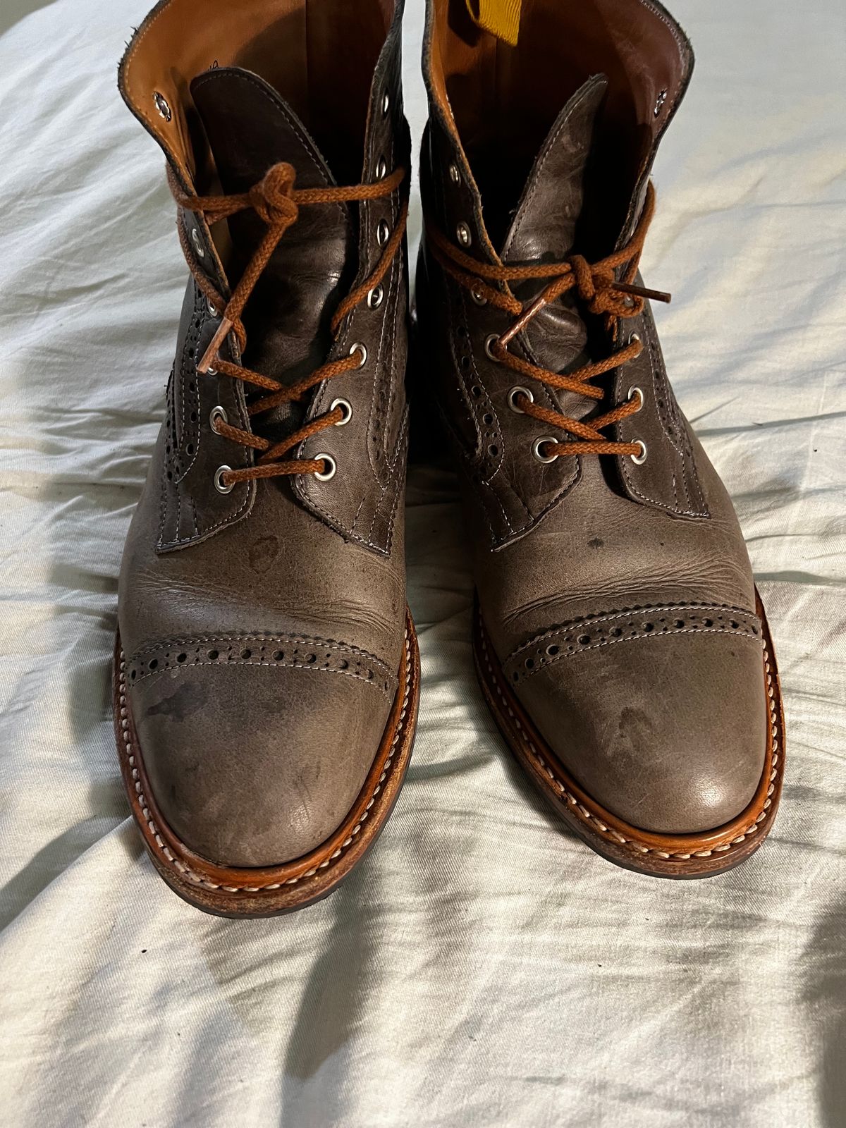 Photo by timothvn on February 6, 2024 of the Tricker's x Division Road Eaton Boot in Horween Timber Wolf Dublin.