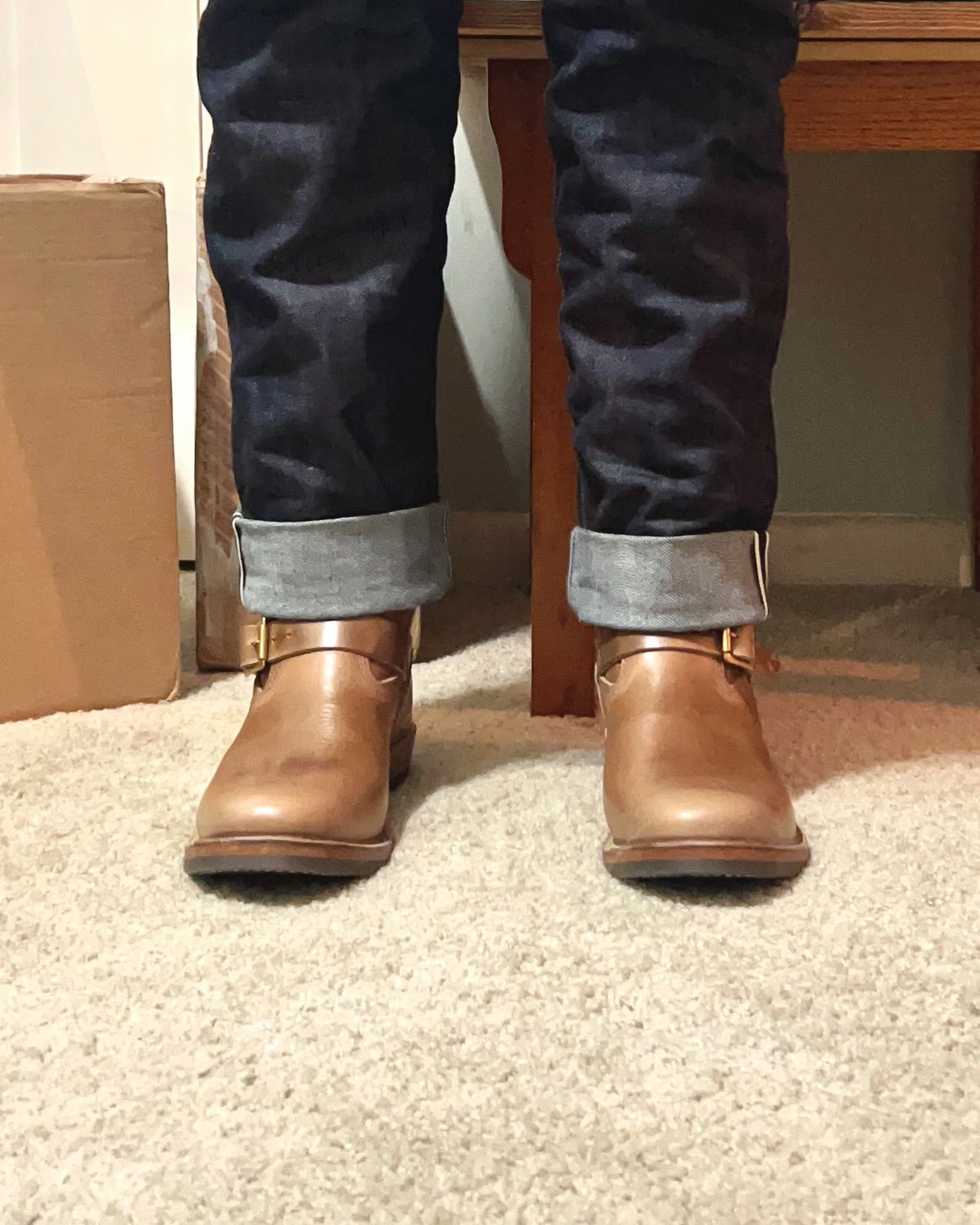 Photo by Blakemore on November 27, 2021 of the Wesco Mister Lou in Horween Natural Chromexcel.