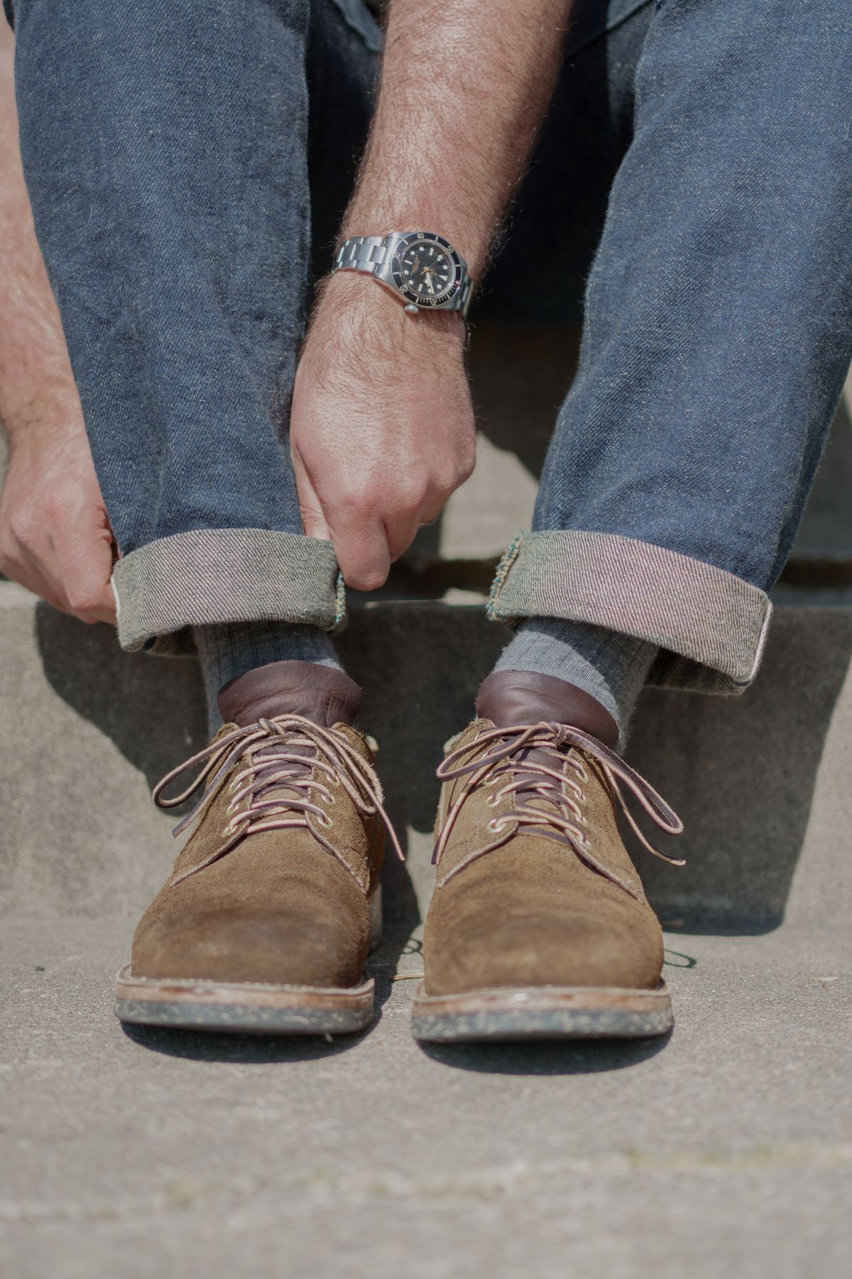 Photo by Blakemore on March 10, 2022 of the Viberg 145 Oxford in Horween Mushroom Chamois Roughout.