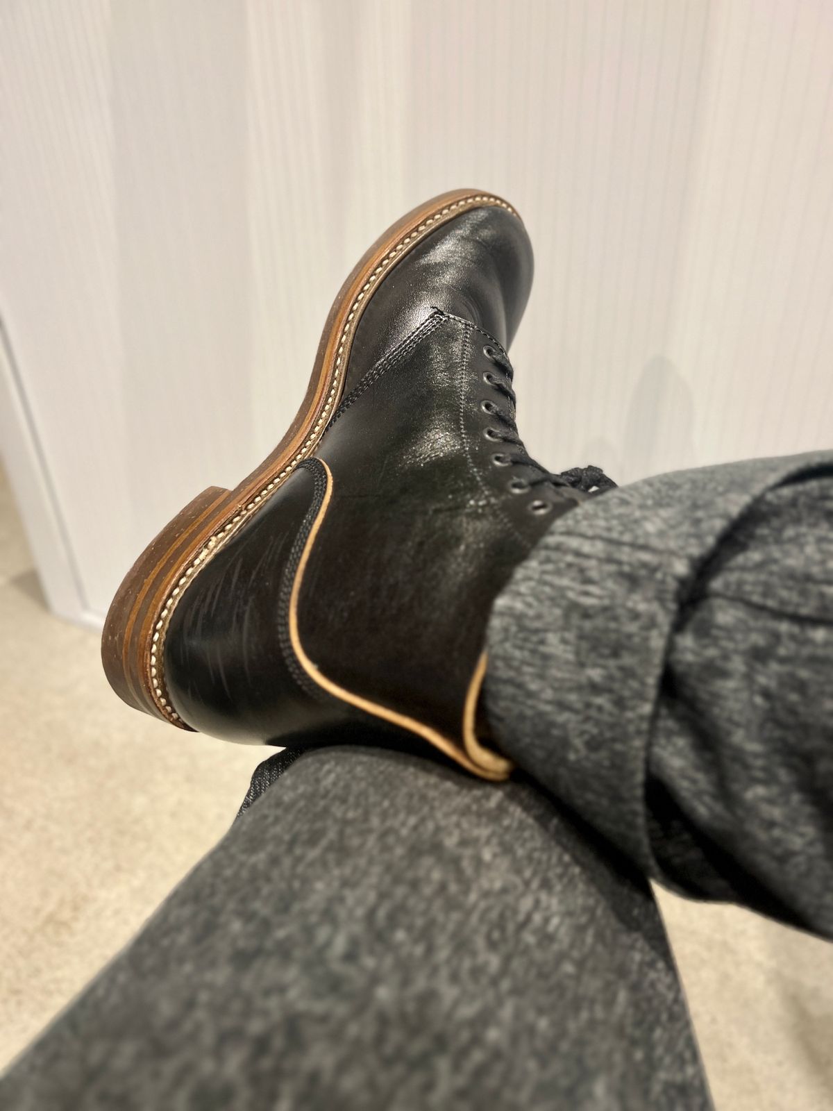 Photo by palletshots on November 1, 2023 of the John Lofgren M-43 Service Shoes in Shinki Black Teacore Horsebutt.