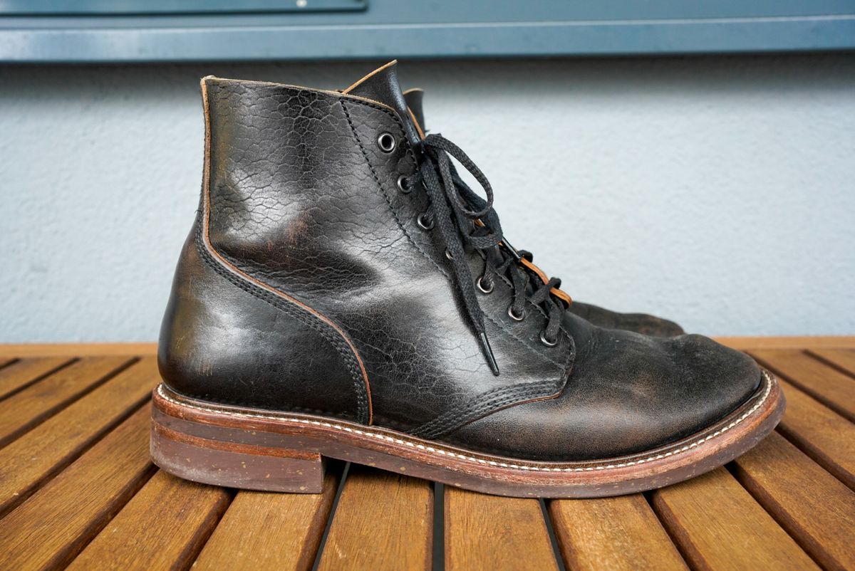 Photo by palletshots on April 1, 2024 of the John Lofgren M-43 Service Shoes in Shinki Black Teacore Horsebutt.