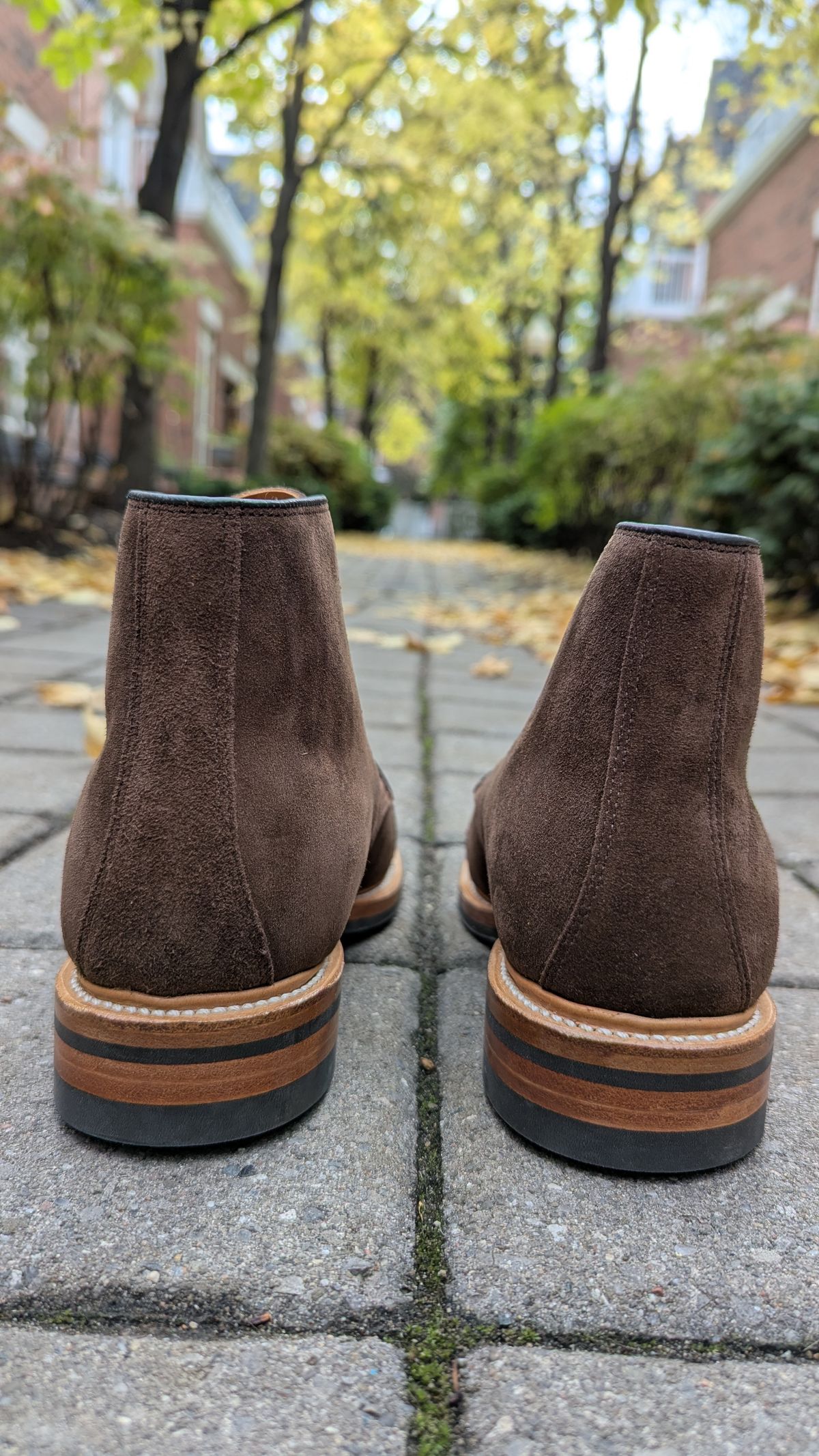 Photo by RoosAndBeavers on November 1, 2025 of the Viberg Derby Boot in C.F. Stead Brown Repello Calf Suede.