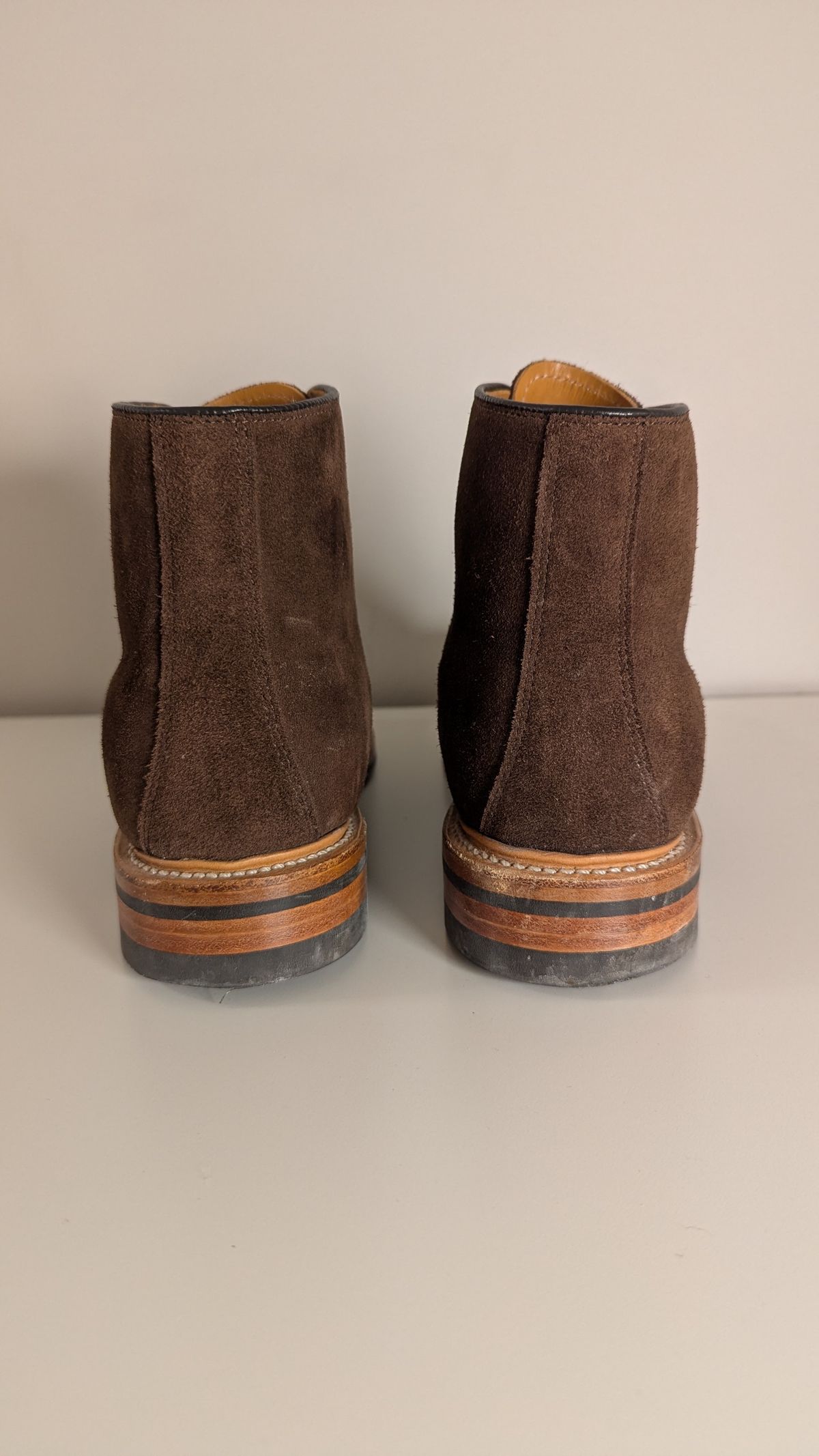 Photo by RoosAndBeavers on January 5, 2026 of the Viberg Derby Boot in C.F. Stead Brown Repello Calf Suede.