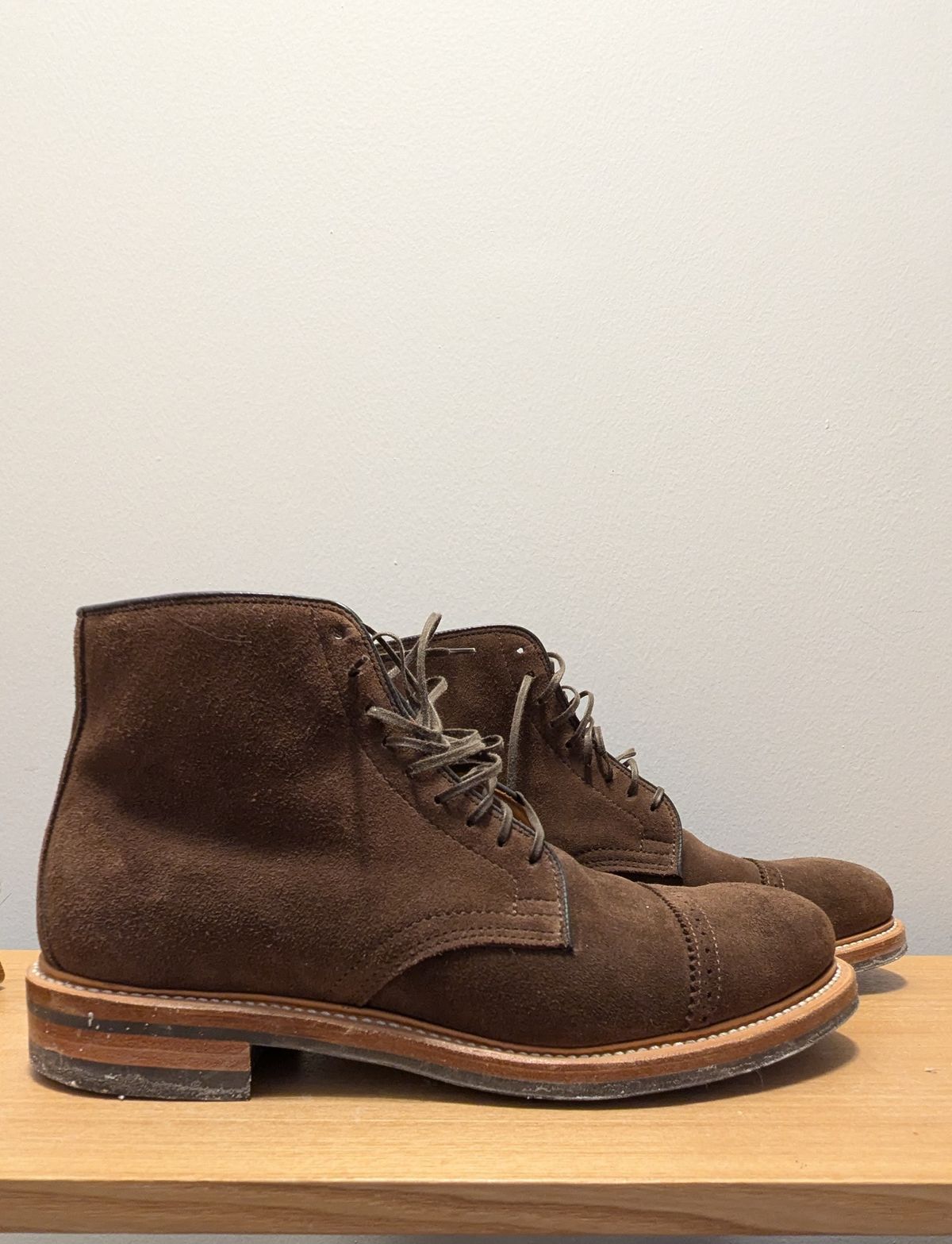 Photo by RoosAndBeavers on February 1, 2026 of the Viberg Derby Boot in C.F. Stead Brown Repello Calf Suede.