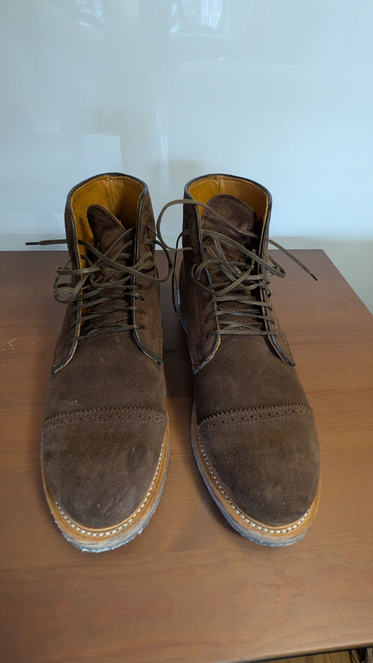 Photo by RoosAndBeavers on March 3, 2026 of the Viberg Derby Boot in C.F. Stead Brown Repello Calf Suede.