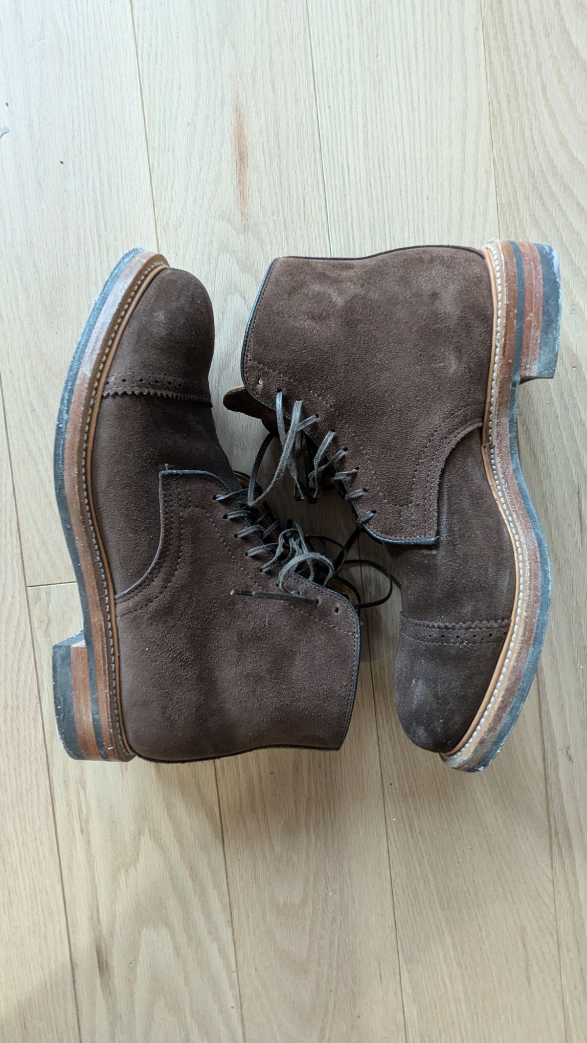 Photo by RoosAndBeavers on March 3, 2026 of the Viberg Derby Boot in C.F. Stead Brown Repello Calf Suede.