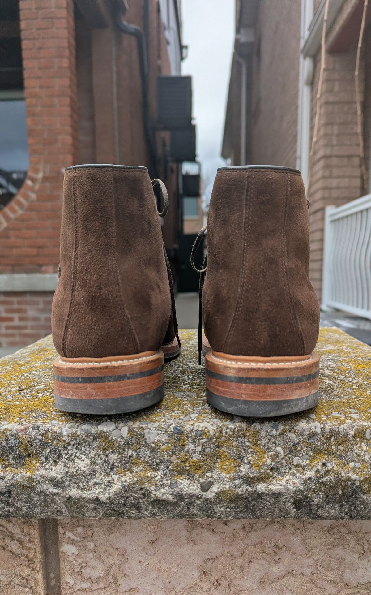 Photo by RoosAndBeavers on April 5, 2026 of the Viberg Derby Boot in C.F. Stead Brown Repello Calf Suede.