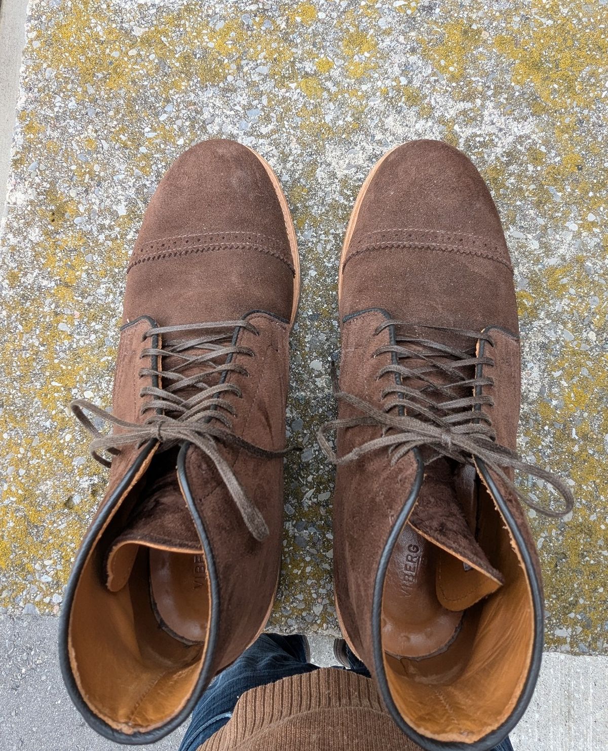 Photo by RoosAndBeavers on April 5, 2026 of the Viberg Derby Boot in C.F. Stead Brown Repello Calf Suede.