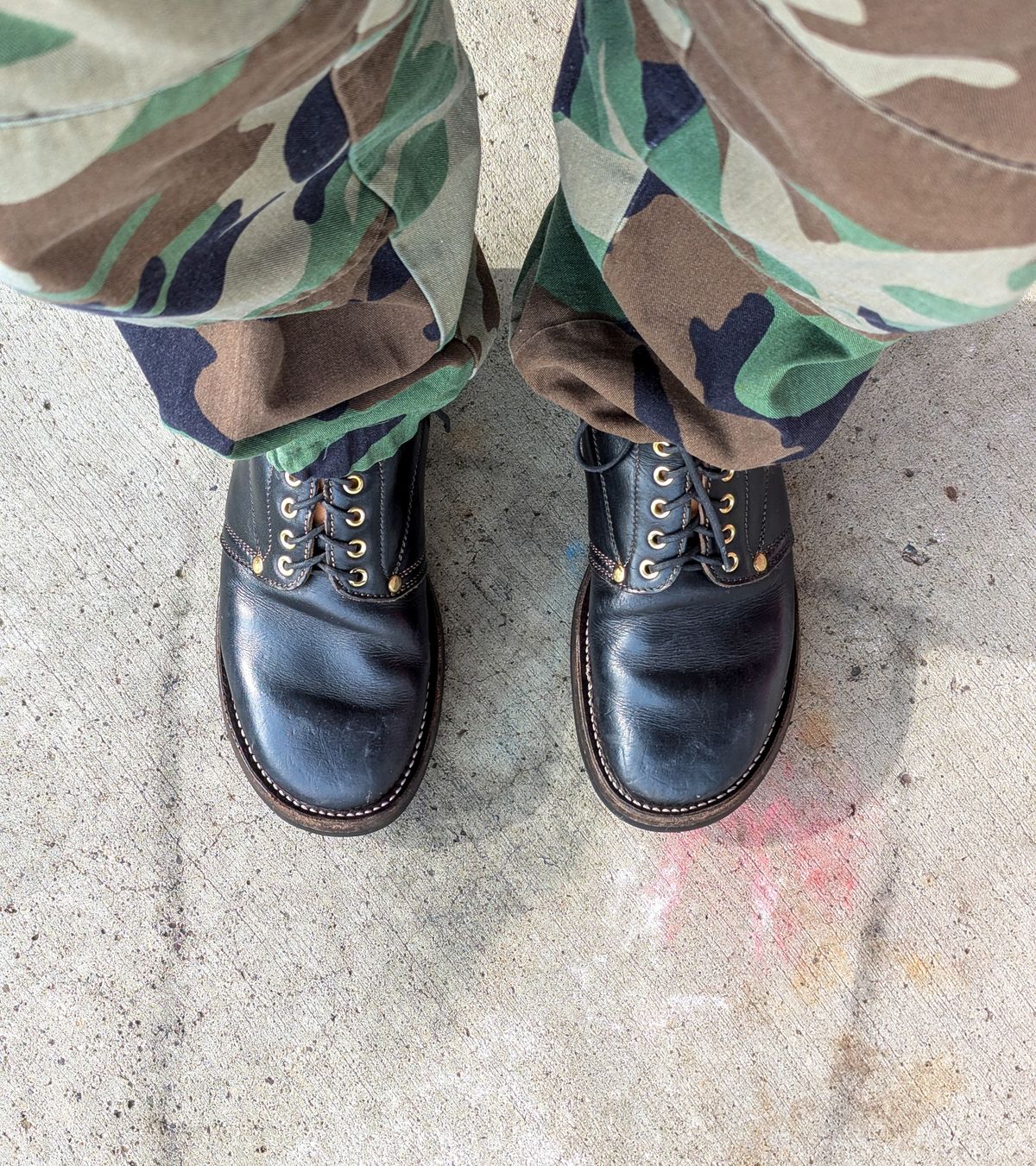 Photo by chilly on April 4, 2025 of the Unsung U 22-1 Slog Boot in Wickett & Craig Natural Veg Tan Overdyed Black.