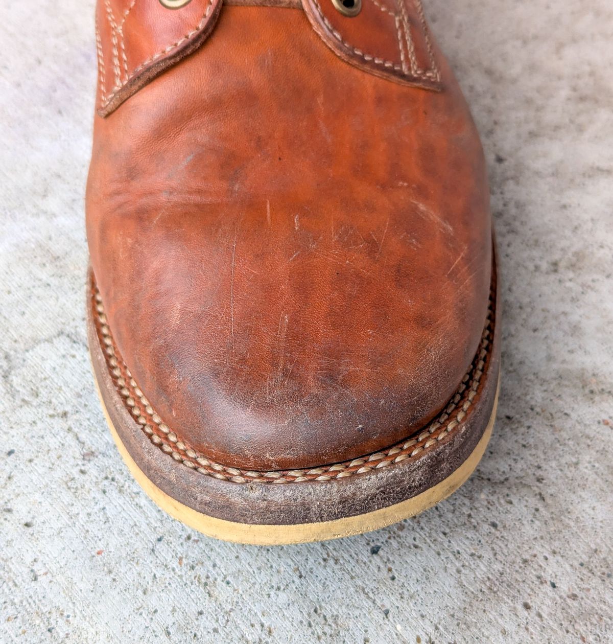 Photo by chilly on January 1, 2025 of the Flame Panda Service Boot in Maryam Natural Horsebutt.