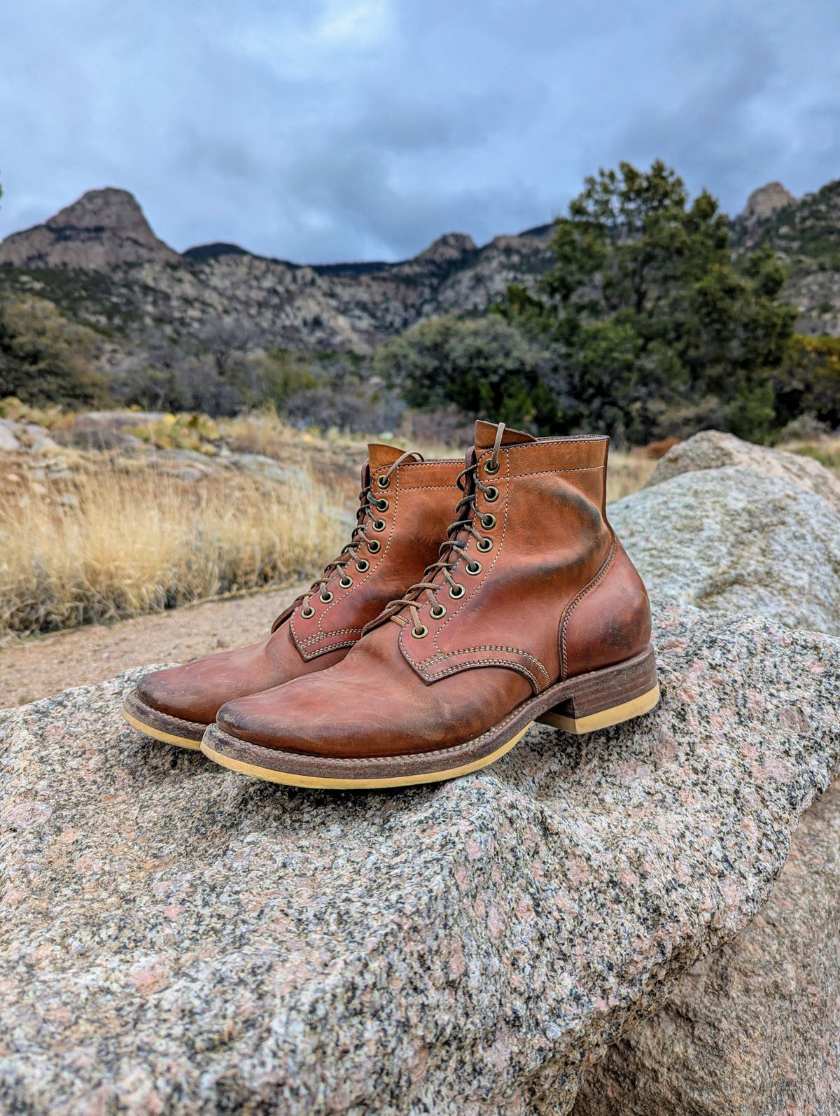 Photo by chilly on March 31, 2025 of the Flame Panda Service Boot in Maryam Natural Horsebutt.
