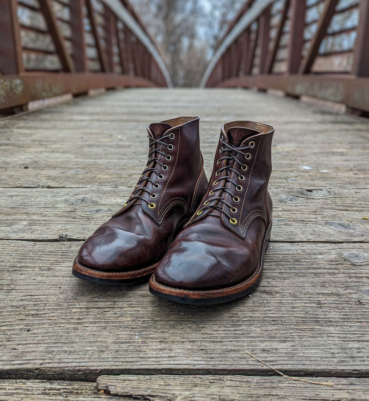 Photo by chilly_chonka on April 3, 2024 of the Kustom Kraft Kyle in Kobel Dark Brown Harness.