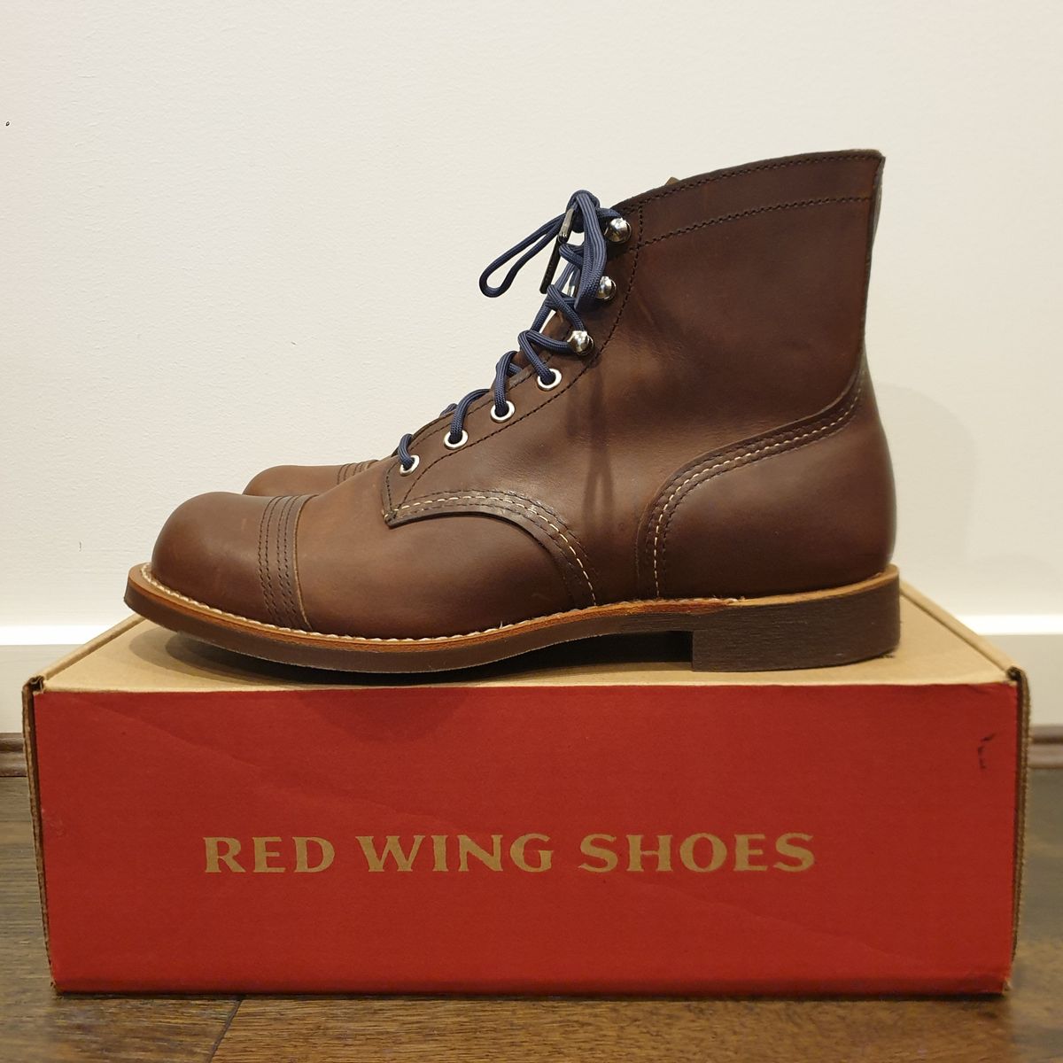 Photo by Dented_scratched_and_scarred on October 1, 2022 of the Red Wing Iron Ranger in S.B. Foot Amber Harness.