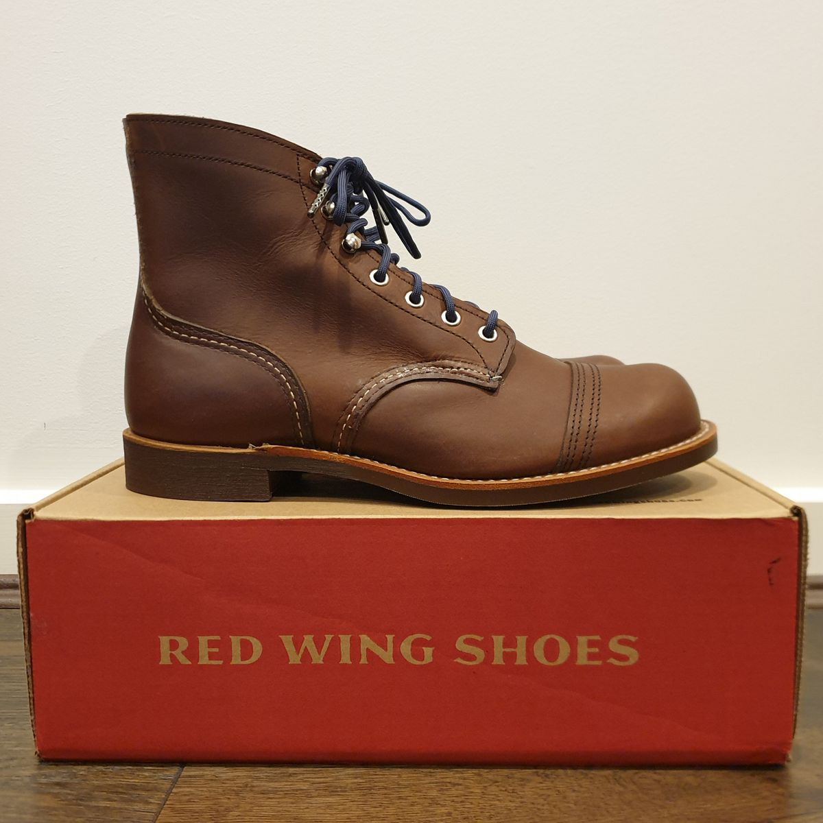 Photo by Dented_scratched_and_scarred on October 1, 2022 of the Red Wing Iron Ranger in S.B. Foot Amber Harness.