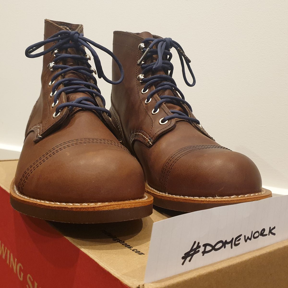 Photo by Dented_scratched_and_scarred on October 1, 2022 of the Red Wing Iron Ranger in S.B. Foot Amber Harness.