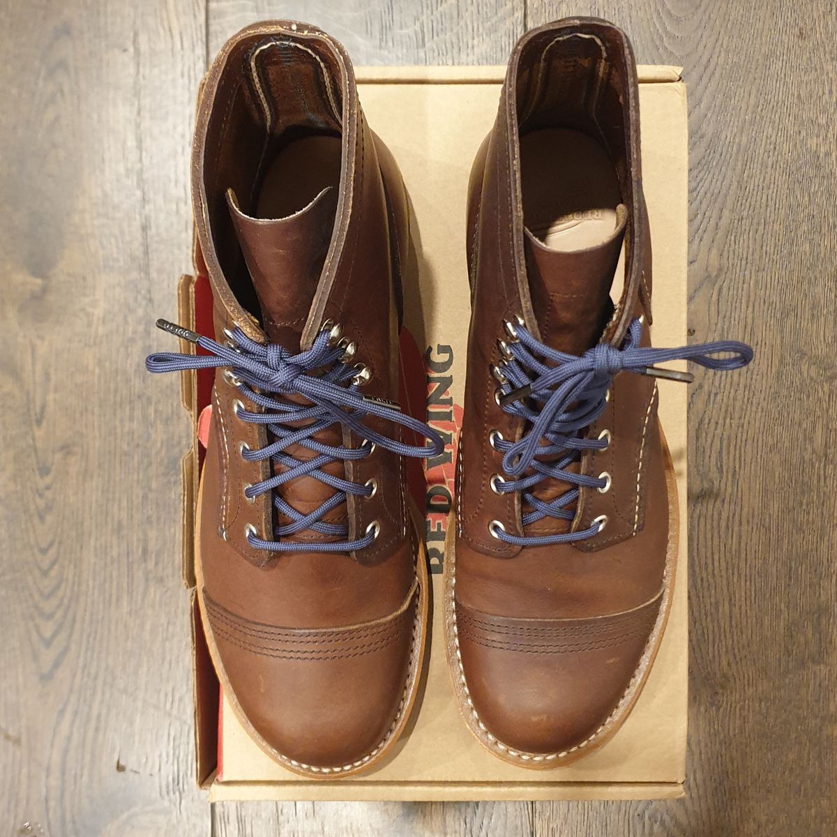 Photo by Dented_scratched_and_scarred on October 1, 2022 of the Red Wing Iron Ranger in S.B. Foot Amber Harness.
