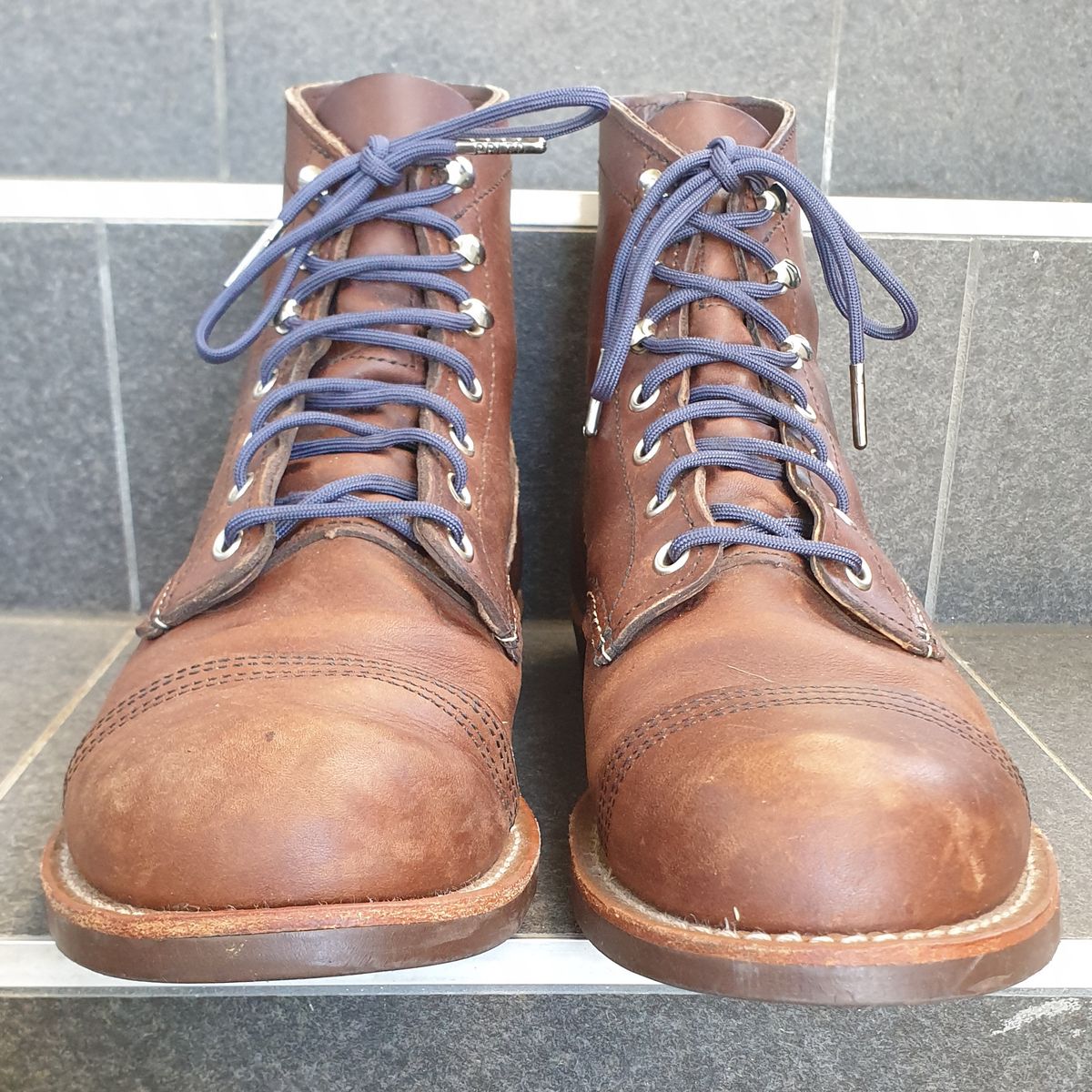 Photo by Dented_scratched_and_scarred on November 2, 2022 of the Red Wing Iron Ranger in S.B. Foot Amber Harness.