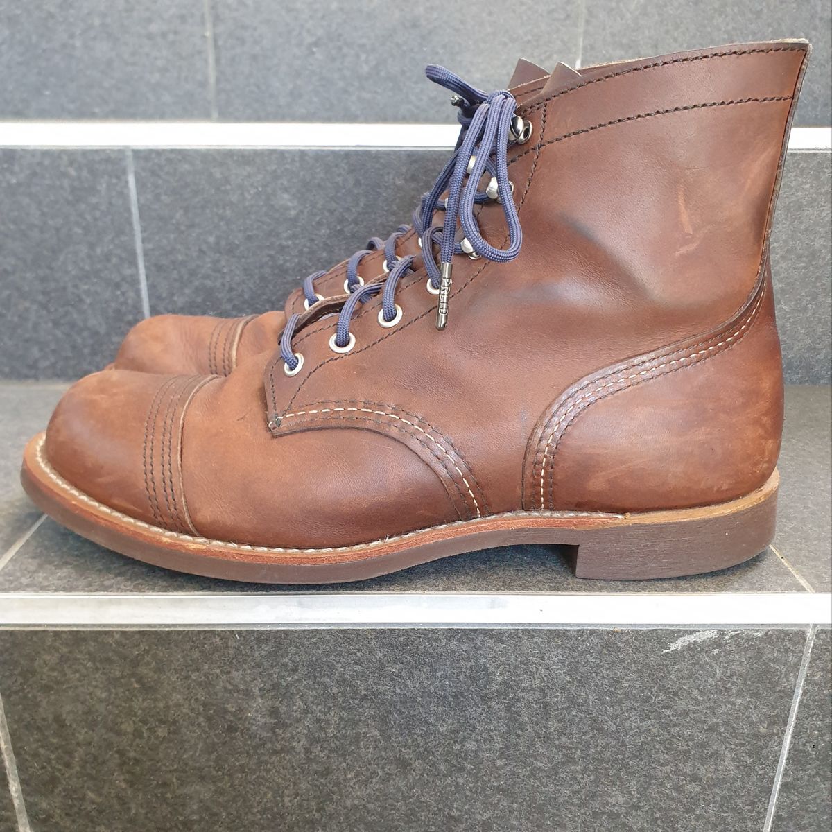 Photo by Dented_scratched_and_scarred on November 2, 2022 of the Red Wing Iron Ranger in S.B. Foot Amber Harness.
