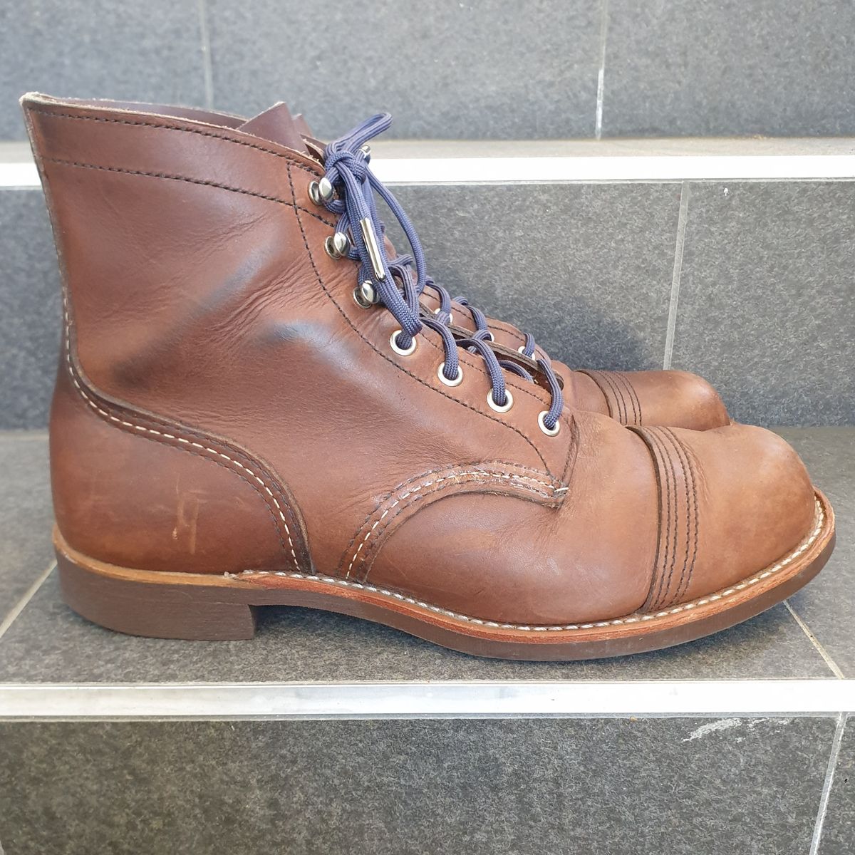 Photo by Dented_scratched_and_scarred on November 2, 2022 of the Red Wing Iron Ranger in S.B. Foot Amber Harness.
