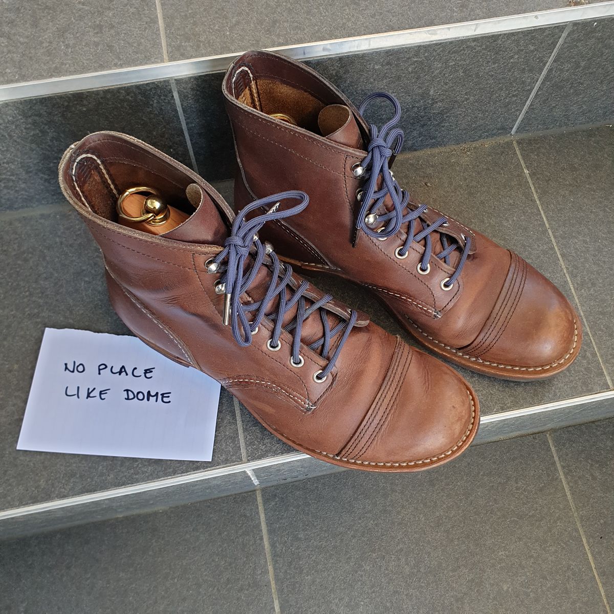 Photo by Dented_scratched_and_scarred on November 2, 2022 of the Red Wing Iron Ranger in S.B. Foot Amber Harness.