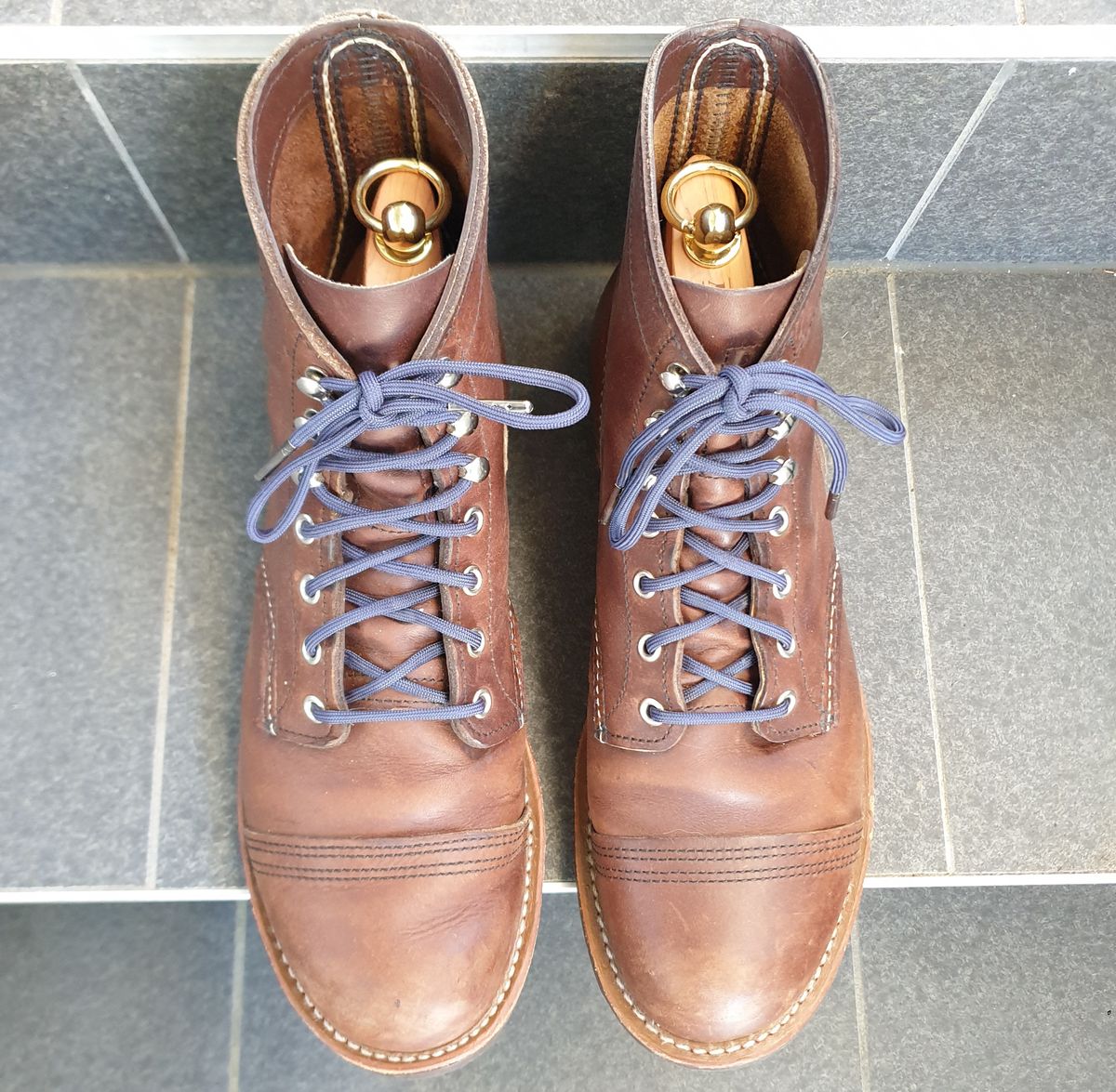 Photo by Dented_scratched_and_scarred on November 2, 2022 of the Red Wing Iron Ranger in S.B. Foot Amber Harness.