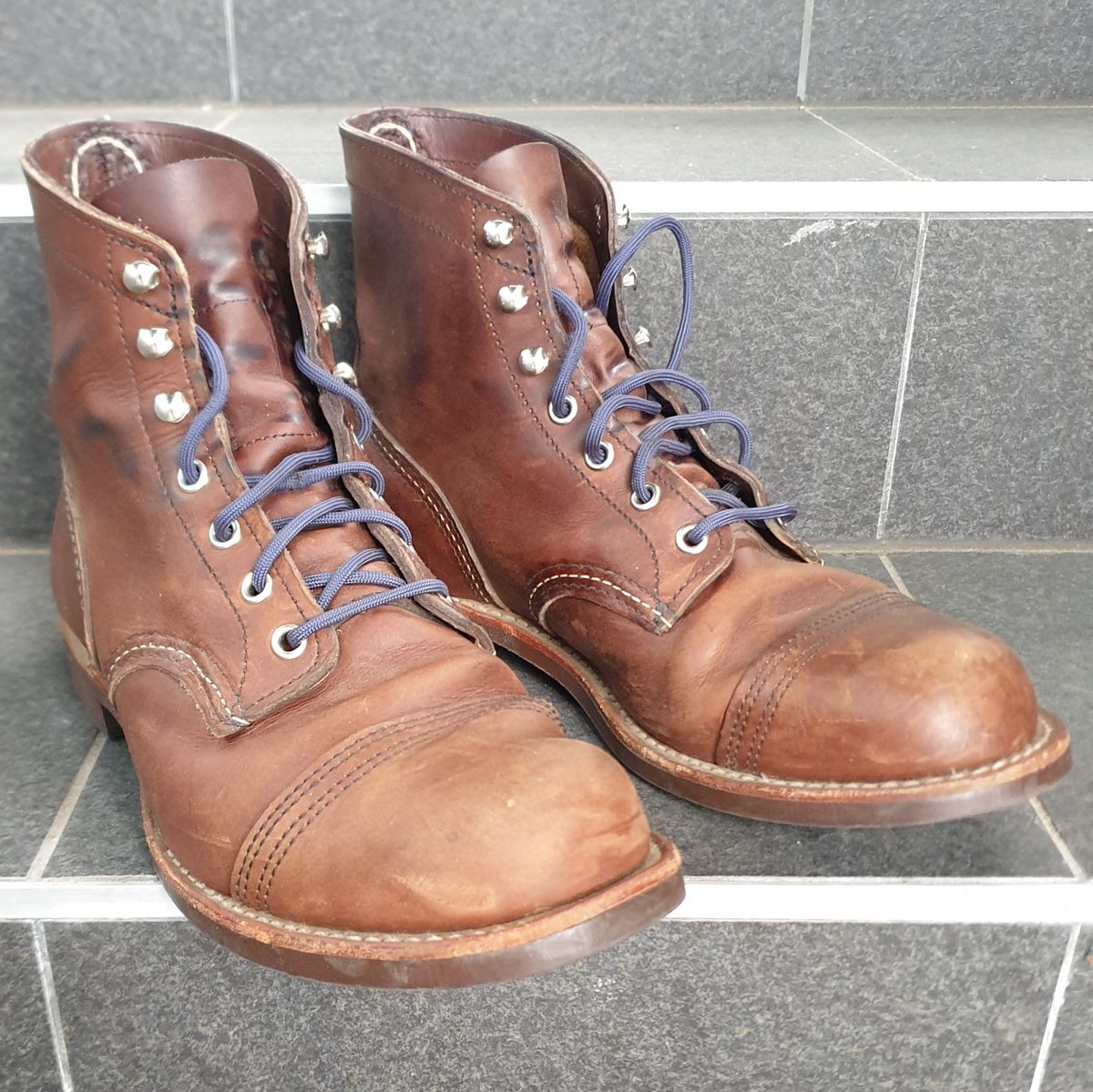Photo by Dented_scratched_and_scarred on December 5, 2022 of the Red Wing Iron Ranger in S.B. Foot Amber Harness.