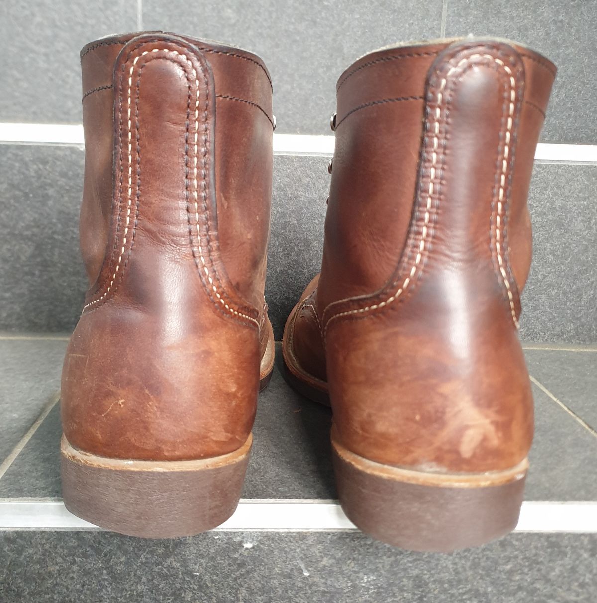 Photo by Dented_scratched_and_scarred on December 5, 2022 of the Red Wing Iron Ranger in S.B. Foot Amber Harness.