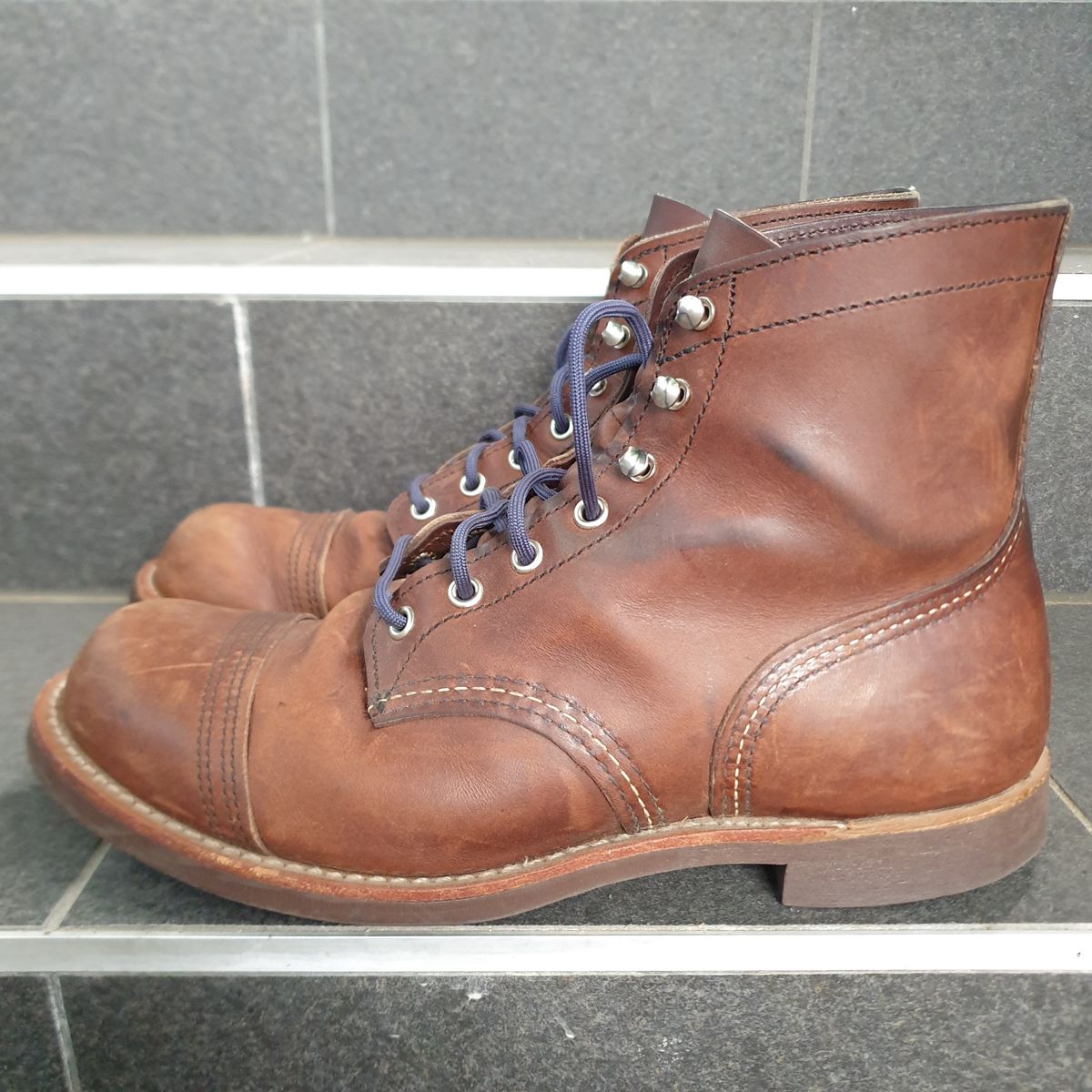 Photo by Dented_scratched_and_scarred on December 5, 2022 of the Red Wing Iron Ranger in S.B. Foot Amber Harness.