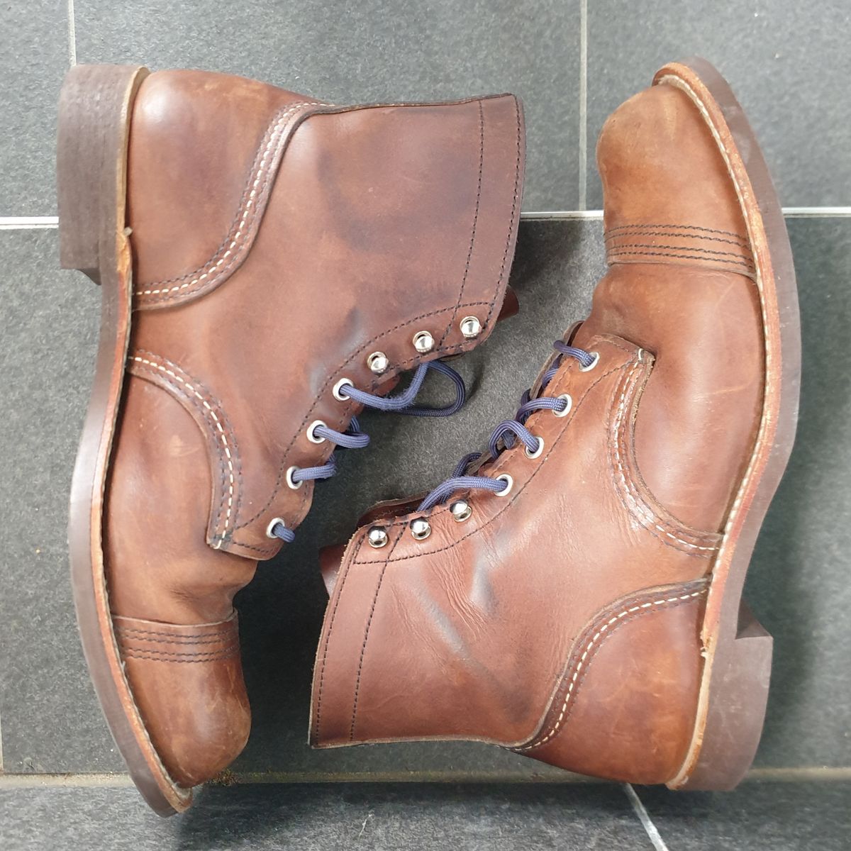 Photo by Dented_scratched_and_scarred on December 5, 2022 of the Red Wing Iron Ranger in S.B. Foot Amber Harness.