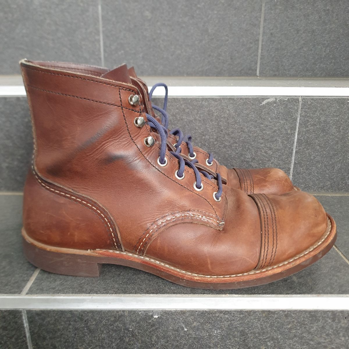 Photo by Dented_scratched_and_scarred on December 5, 2022 of the Red Wing Iron Ranger in S.B. Foot Amber Harness.