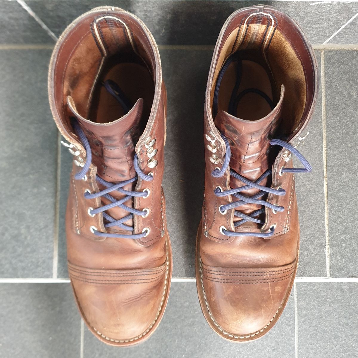 Photo by Dented_scratched_and_scarred on December 5, 2022 of the Red Wing Iron Ranger in S.B. Foot Amber Harness.