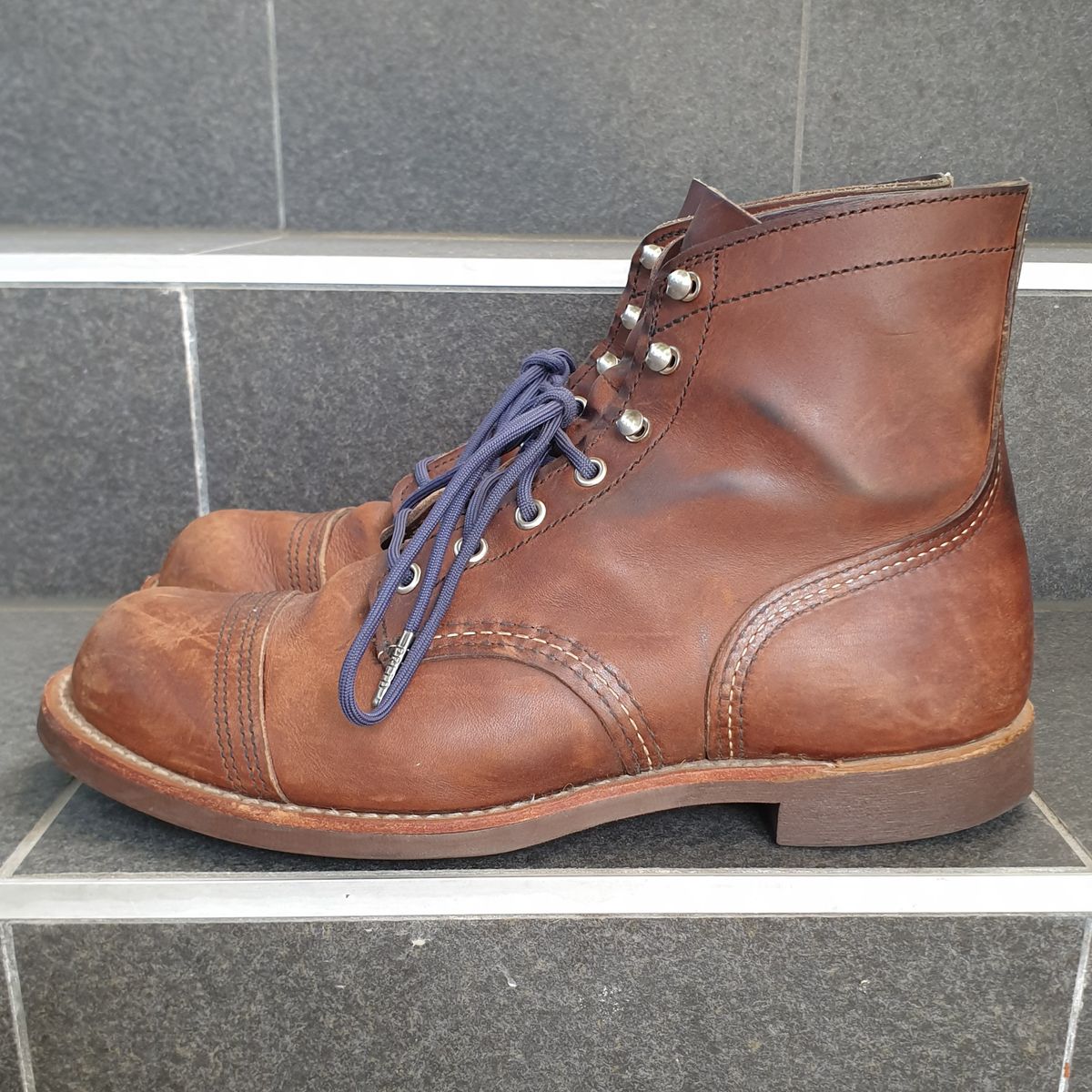 Photo by Dented_scratched_and_scarred on January 2, 2023 of the Red Wing Iron Ranger in S.B. Foot Amber Harness.