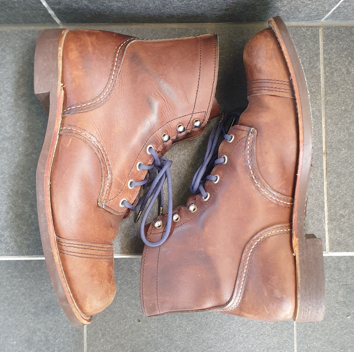 Photo by Dented_scratched_and_scarred on January 2, 2023 of the Red Wing Iron Ranger in S.B. Foot Amber Harness.