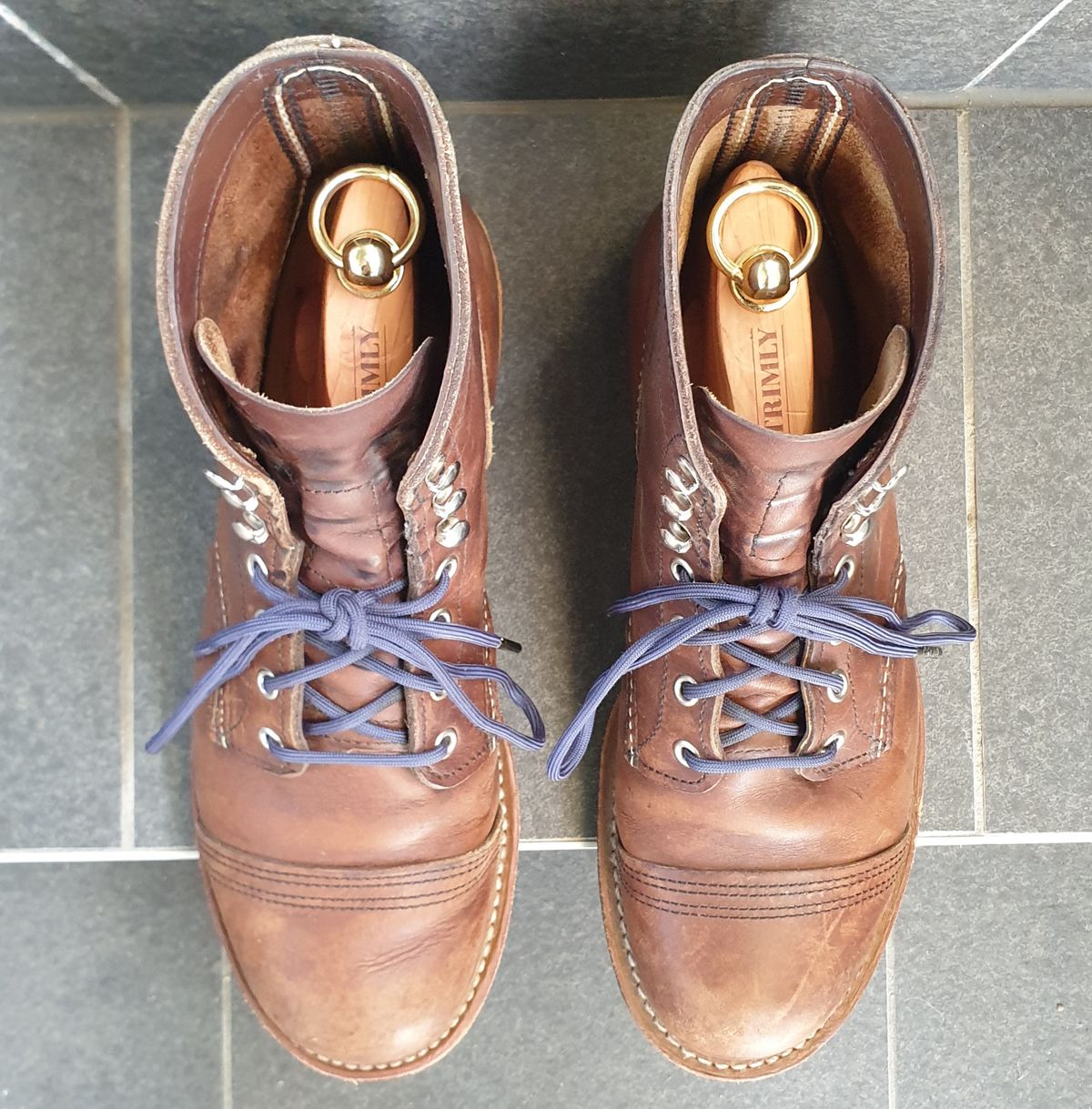 Photo by Dented_scratched_and_scarred on January 2, 2023 of the Red Wing Iron Ranger in S.B. Foot Amber Harness.
