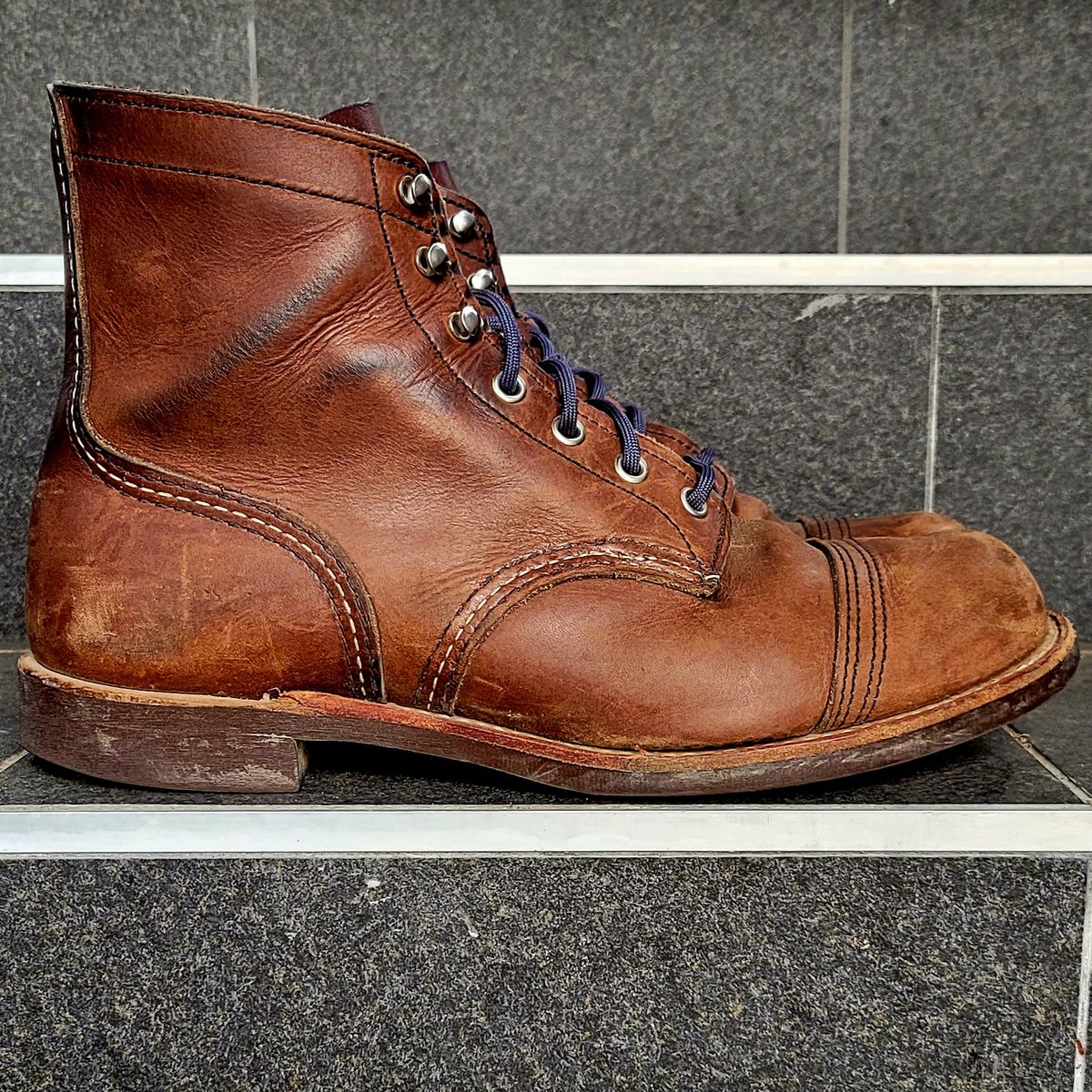Photo by Dented_scratched_and_scarred on March 4, 2023 of the Red Wing Iron Ranger in S.B. Foot Amber Harness.