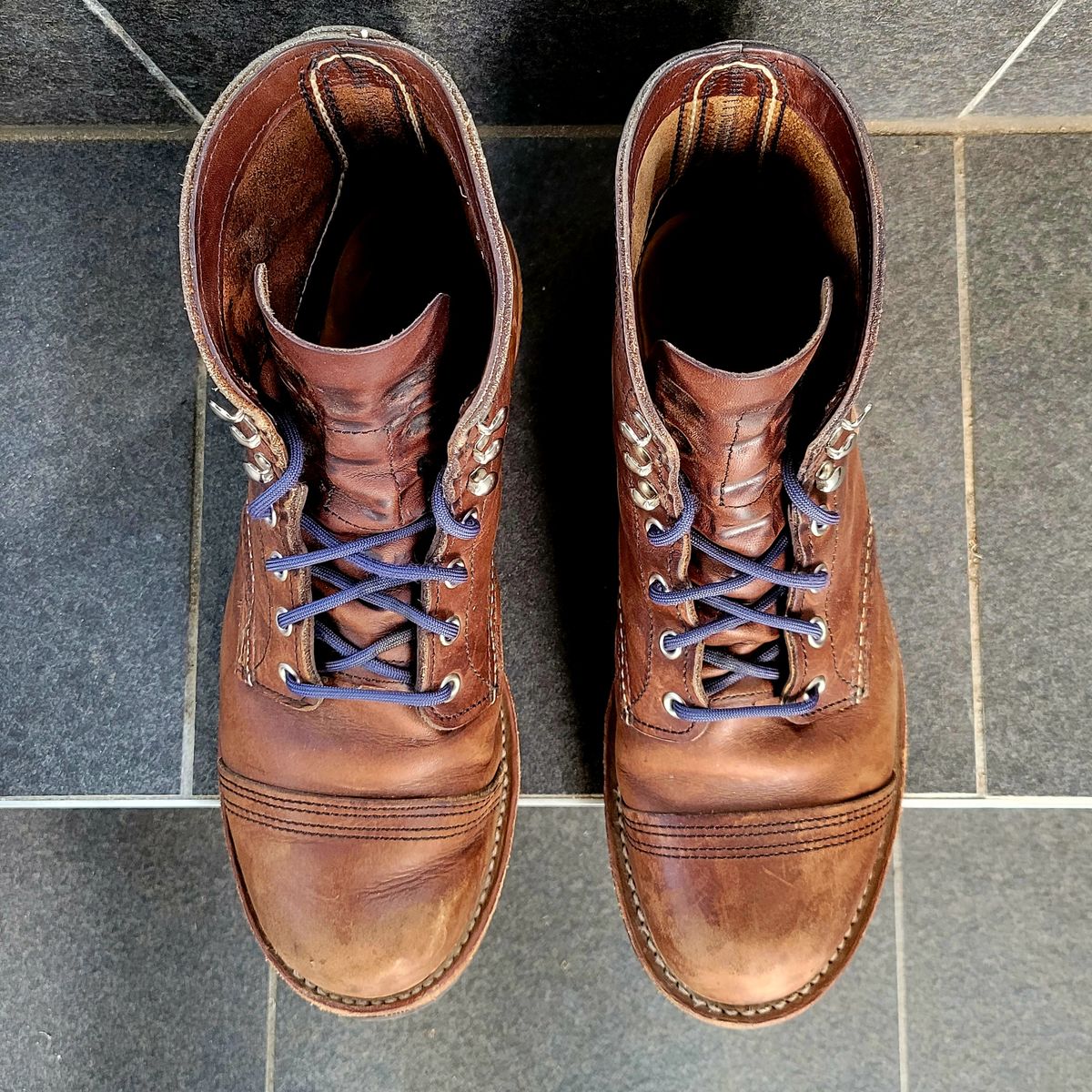Photo by Dented_scratched_and_scarred on March 4, 2023 of the Red Wing Iron Ranger in S.B. Foot Amber Harness.