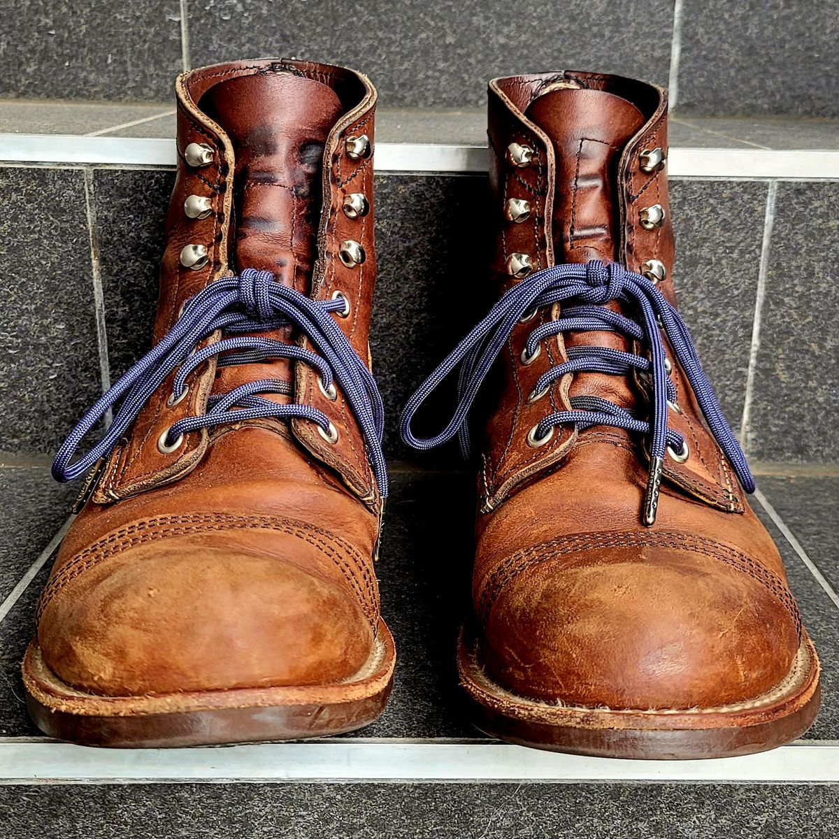 Photo by Dented_scratched_and_scarred on April 1, 2023 of the Red Wing Iron Ranger in S.B. Foot Amber Harness.