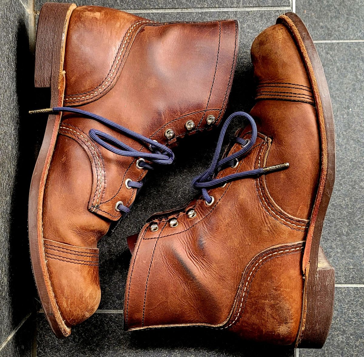 Photo by Dented_scratched_and_scarred on April 1, 2023 of the Red Wing Iron Ranger in S.B. Foot Amber Harness.