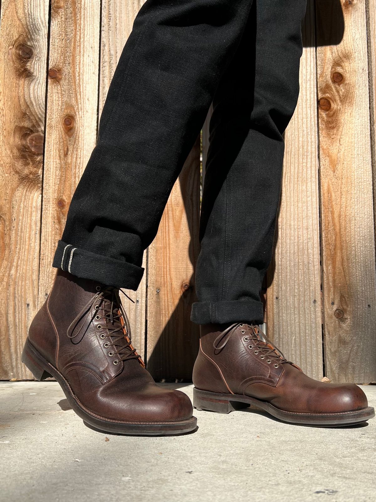Photo by Drover_Shy on December 6, 2023 of the Viberg Service Boot in C.F. Stead Whiskey Phoenix.