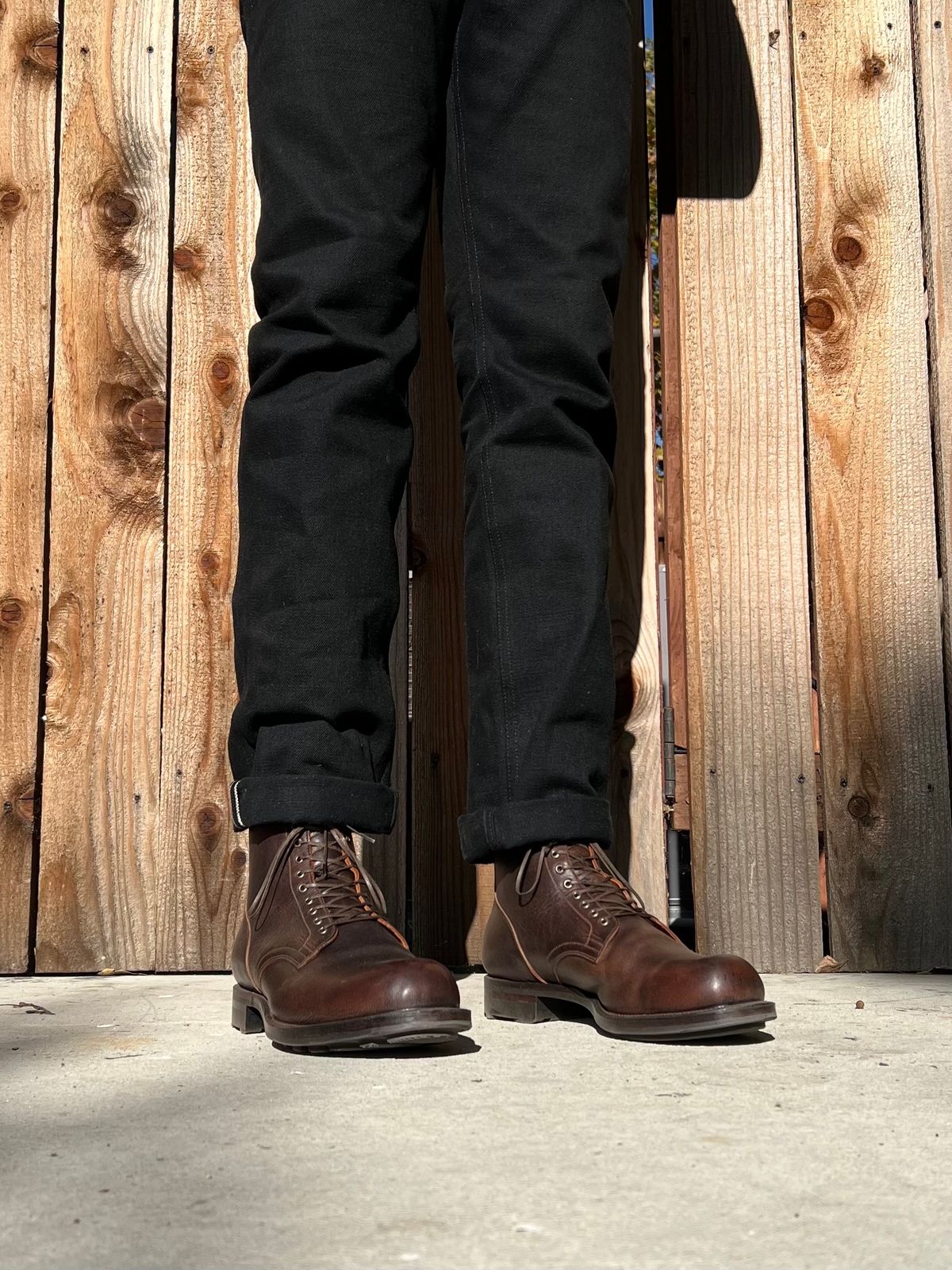 Photo by Drover_Shy on December 6, 2023 of the Viberg Service Boot in C.F. Stead Whiskey Phoenix.