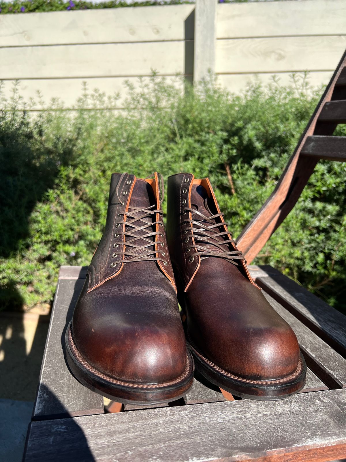 Photo by Drover_Shy on December 5, 2023 of the Viberg Service Boot in C.F. Stead Whiskey Phoenix.