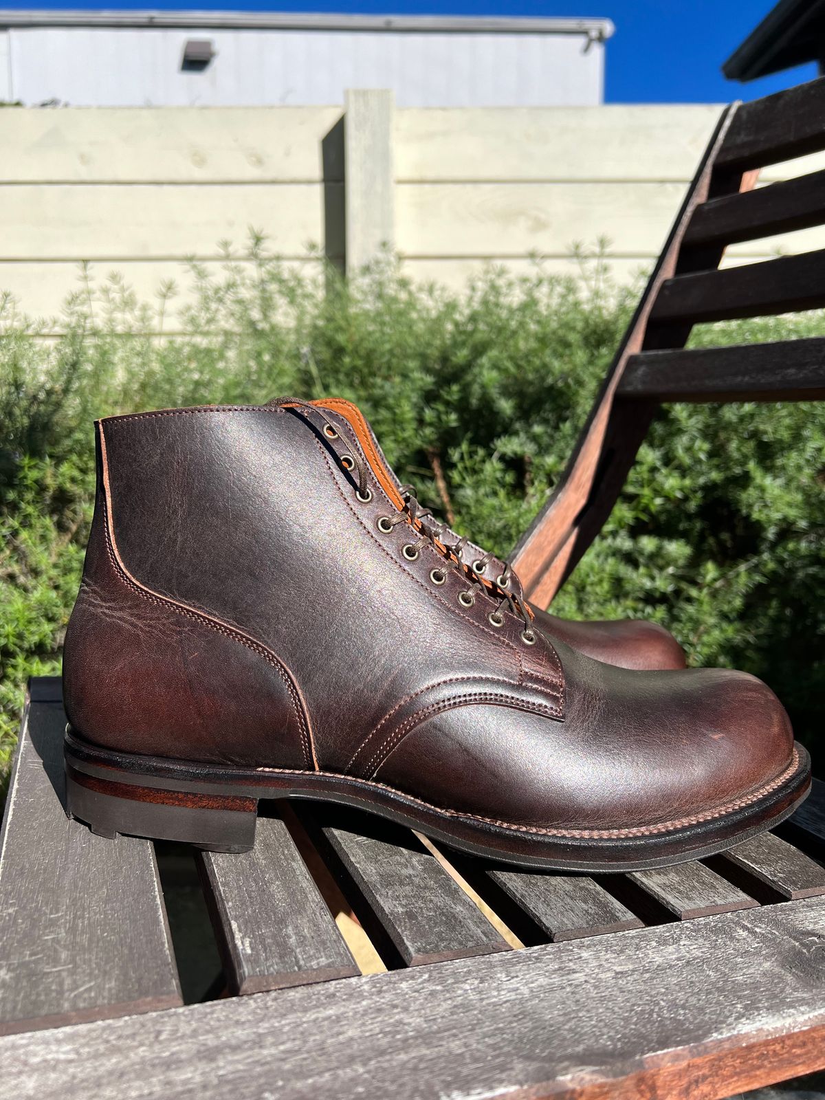 Photo by Drover_Shy on December 5, 2023 of the Viberg Service Boot in C.F. Stead Whiskey Phoenix.