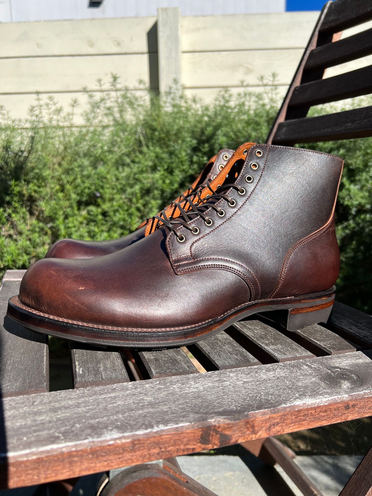 Photo by Drover_Shy on December 5, 2023 of the Viberg Service Boot in C.F. Stead Whiskey Phoenix.