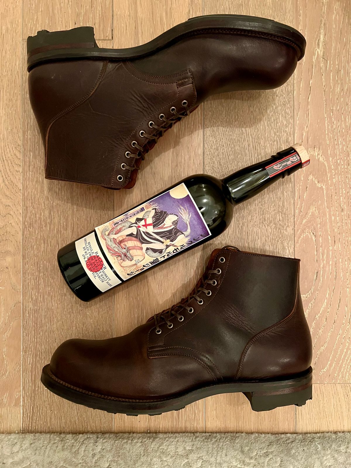 Photo by Drover_Shy on December 11, 2023 of the Viberg Service Boot in C.F. Stead Whiskey Phoenix.